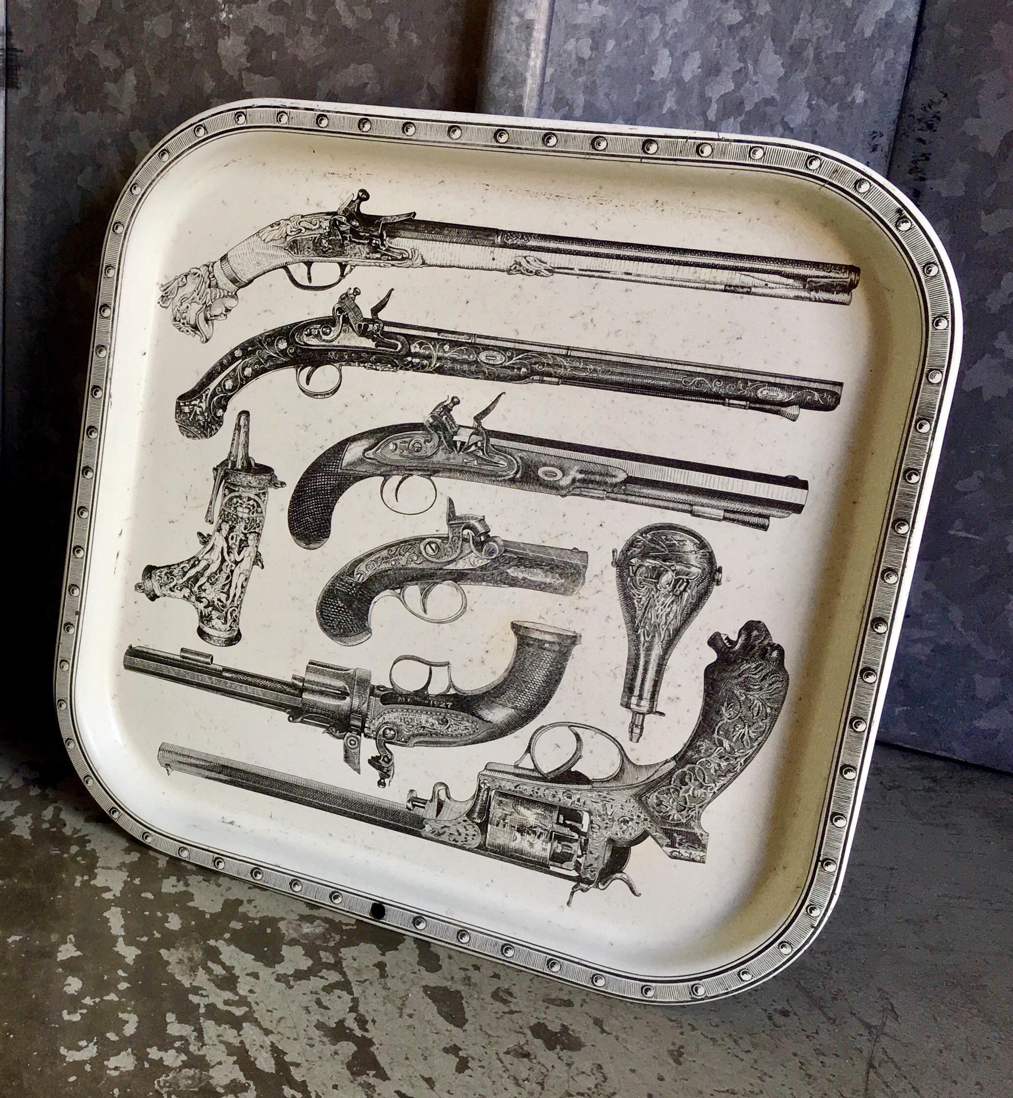 Late 20th Century Vintage pair of Piero Fornasetti pair of toleware trays ‘Pistole’ circa 1970’s For Sale