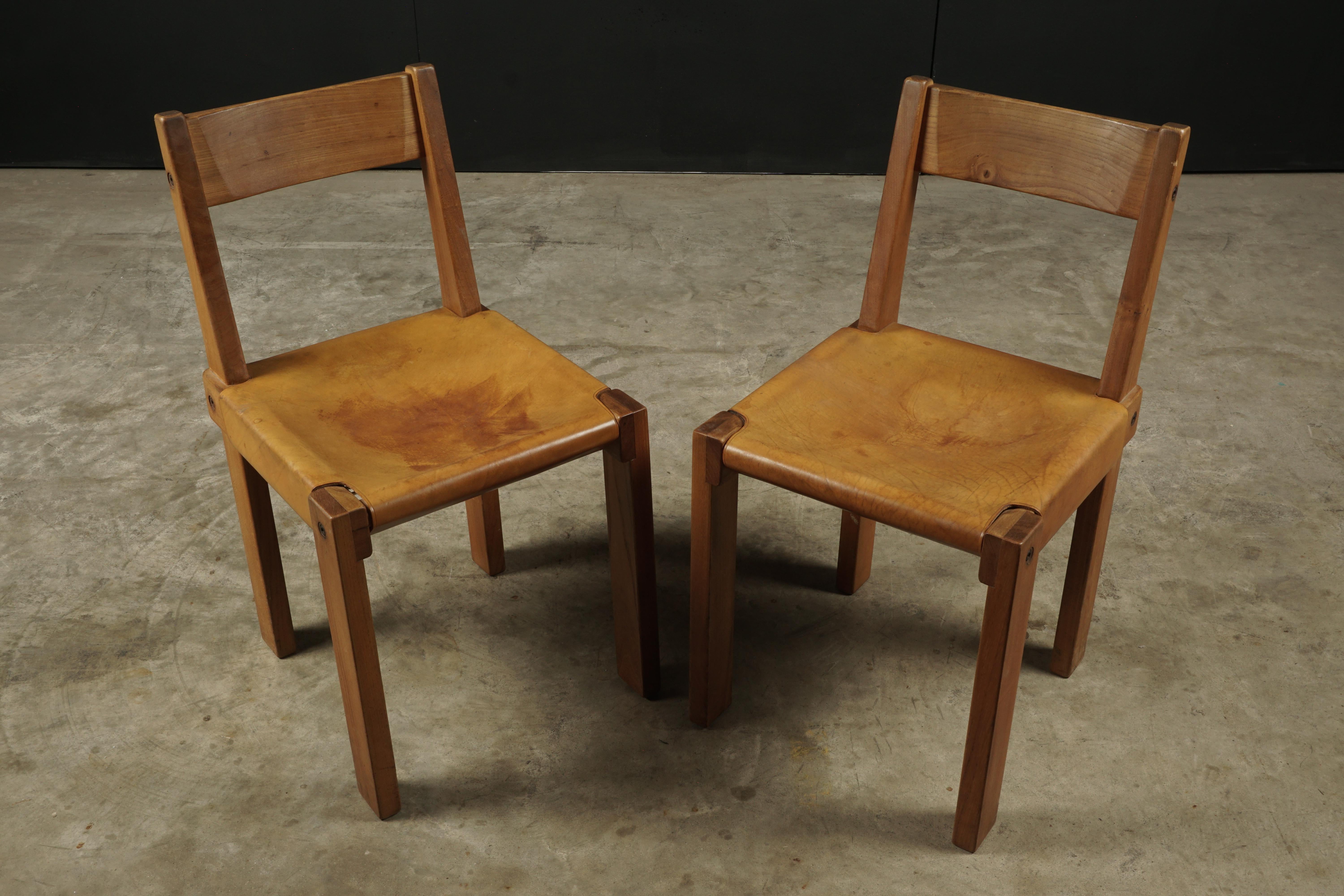 Mid-20th Century Vintage Pair of Pierre Chapo Chairs Model S24, France, circa 1970