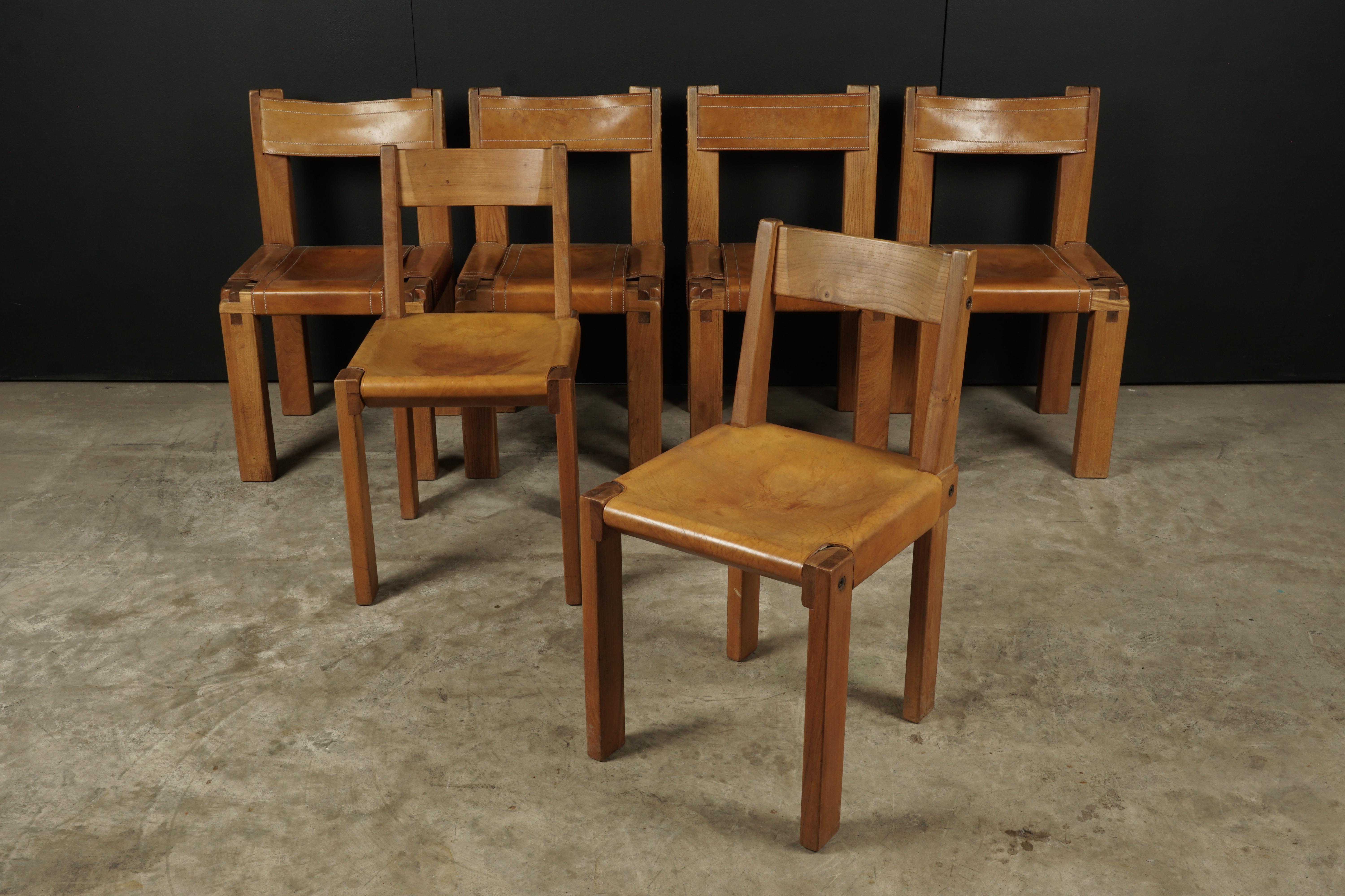 Leather Vintage Pair of Pierre Chapo Chairs Model S24, France, circa 1970