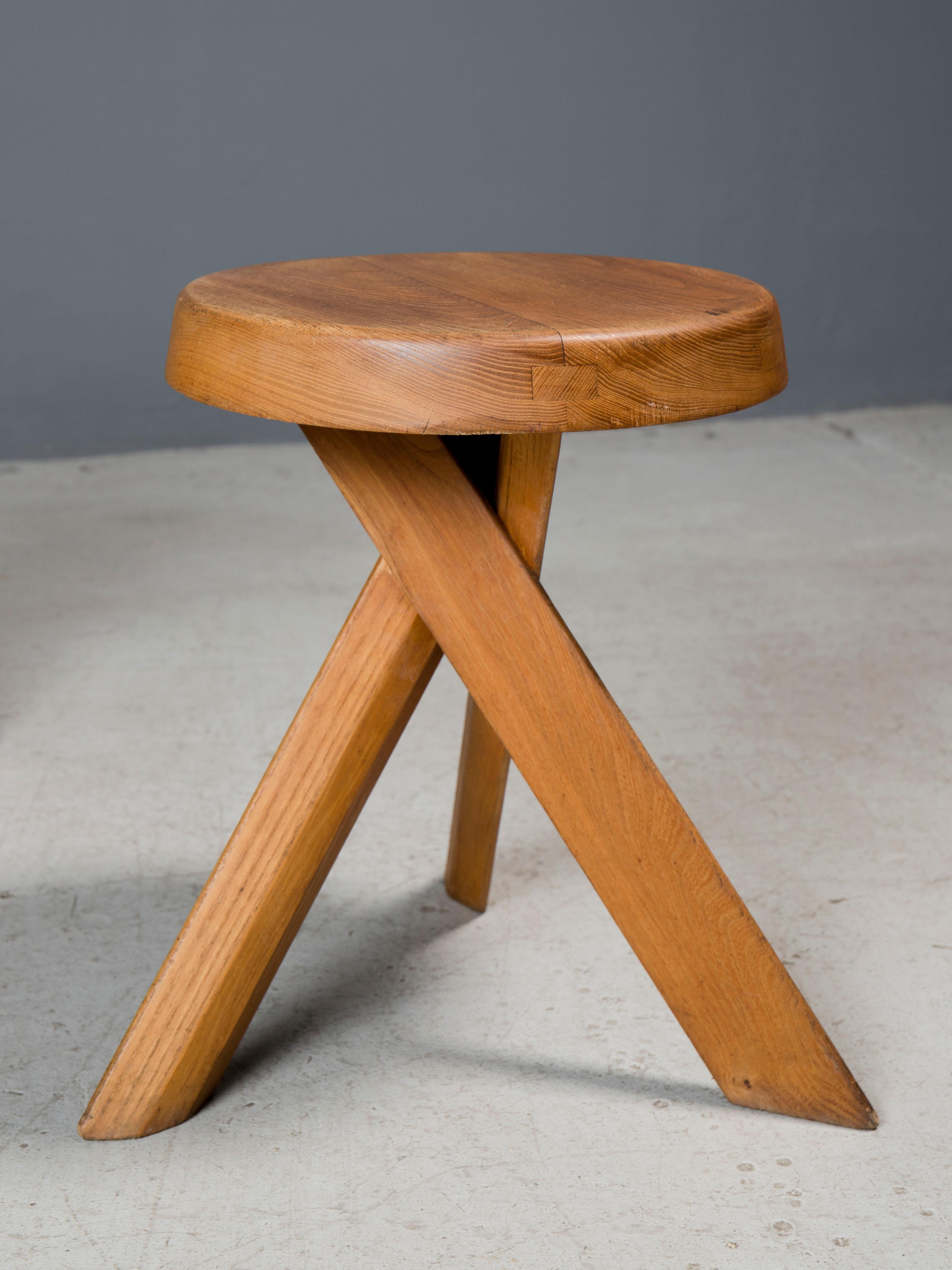 Hand-Crafted Vintage Original Pierre Chapo Stool in French Elm S31