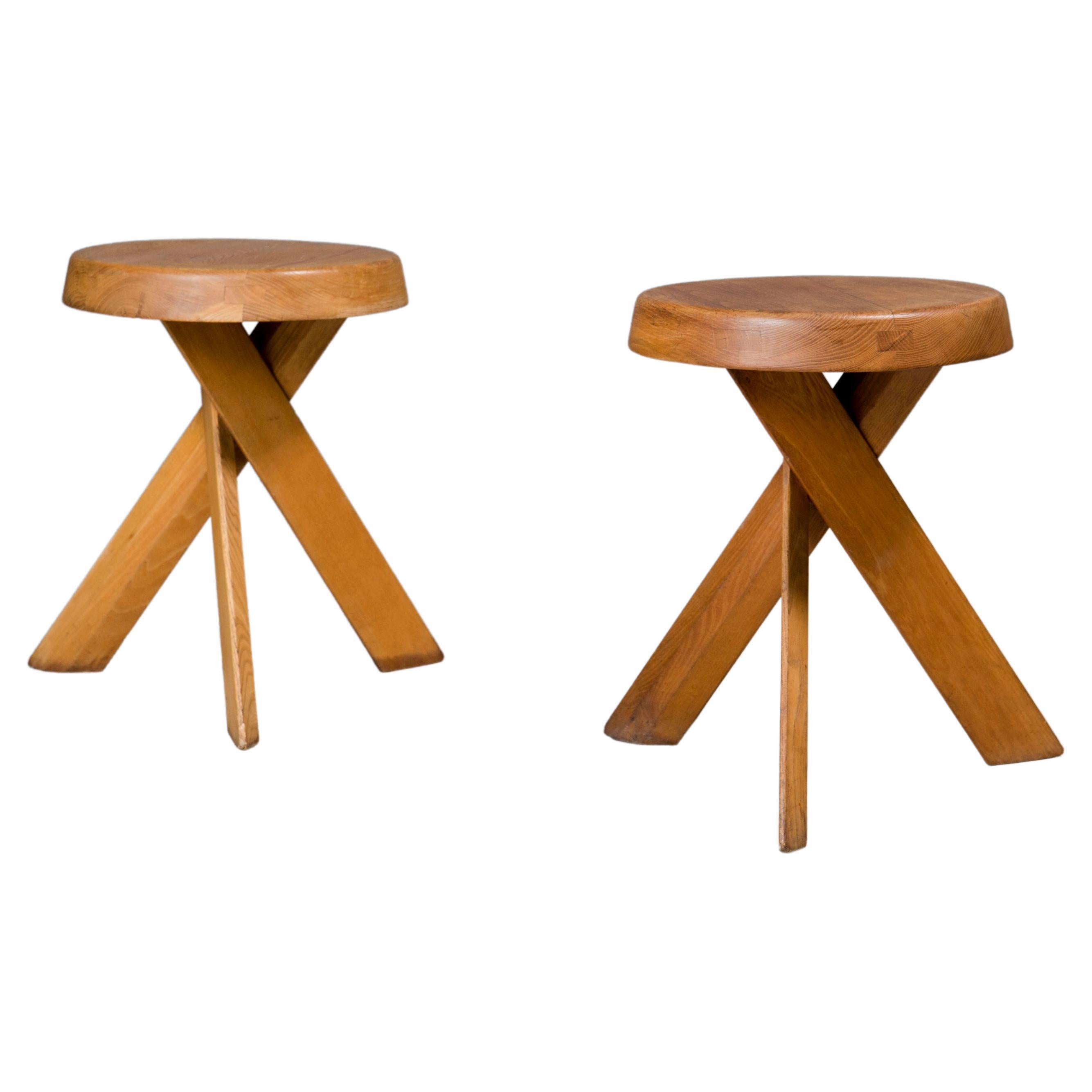 Vintage Pair of Pierre Chapo Stool in French Elm S31
