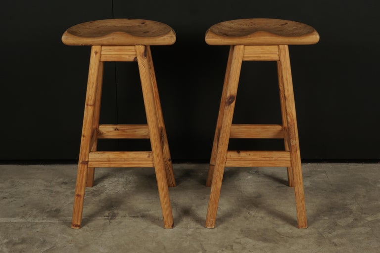 Vintage Pair of Pine Counter Stools from Denmark, 1970s at 1stDibs