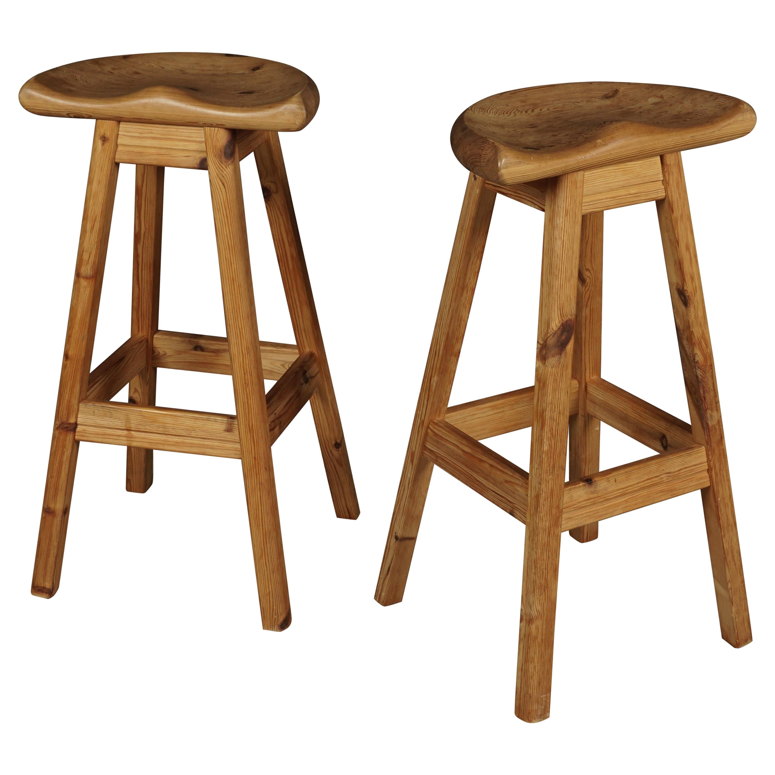 Vintage Pair of Pine Counter Stools from Denmark, 1970s at 1stDibs