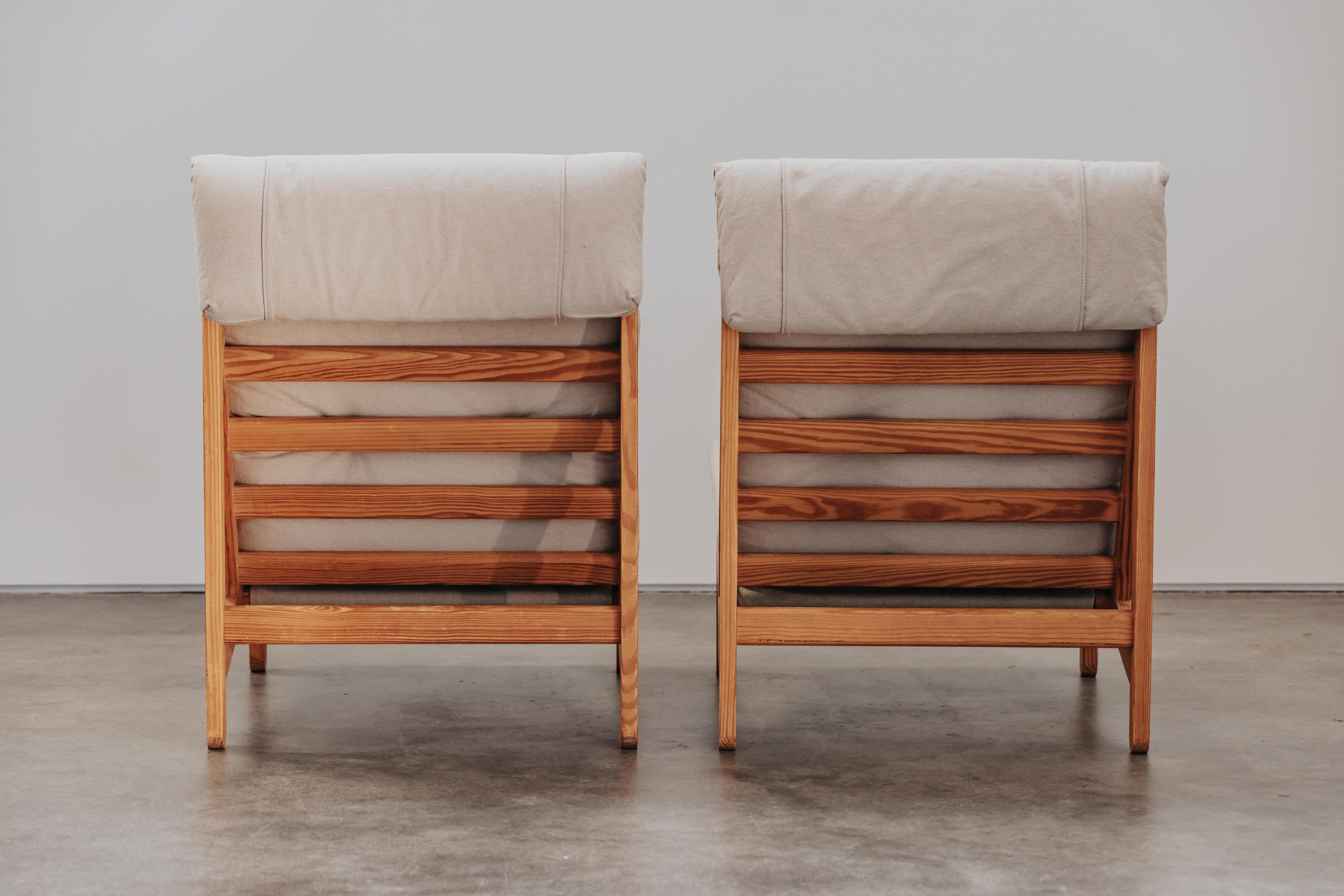 Vintage Pair Of Pine Lounge Chairs From Denmark, Circa 1970 In Good Condition For Sale In Nashville, TN