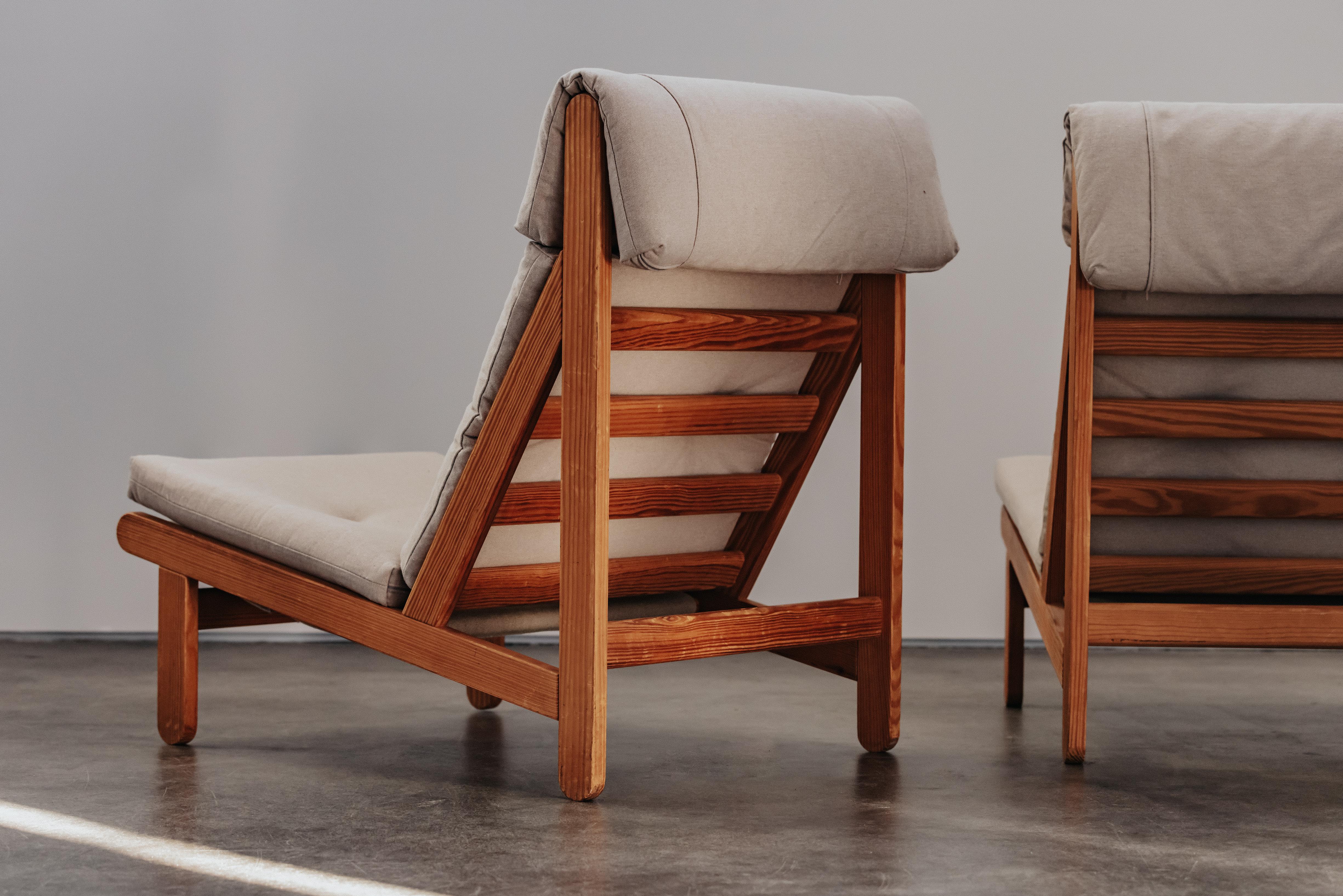 Late 20th Century Vintage Pair Of Pine Lounge Chairs From Denmark, Circa 1970 For Sale
