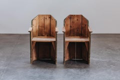 Vintage Pair Of Pine Side Chairs From France, Circa 1960