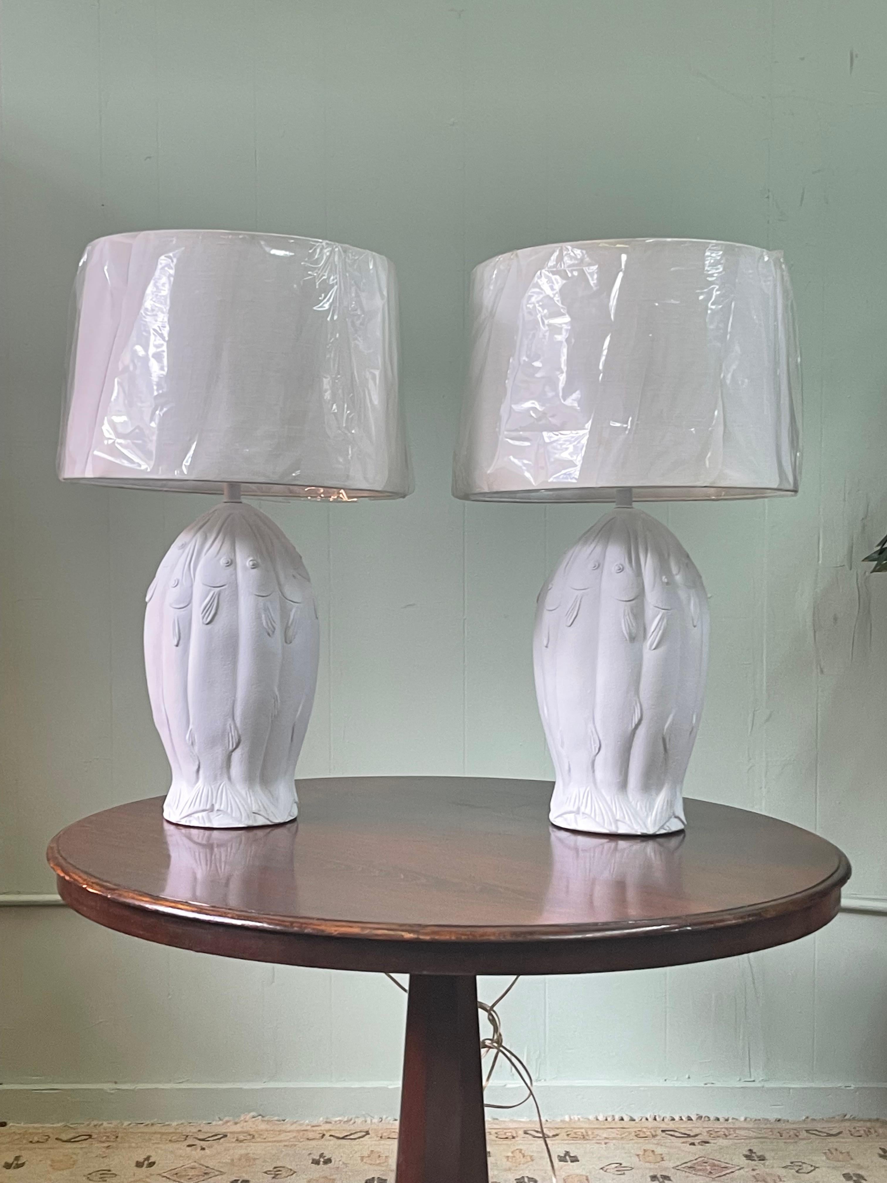 Vintage Pair of Plaster Fish Lamps In Good Condition In Atlanta, GA
