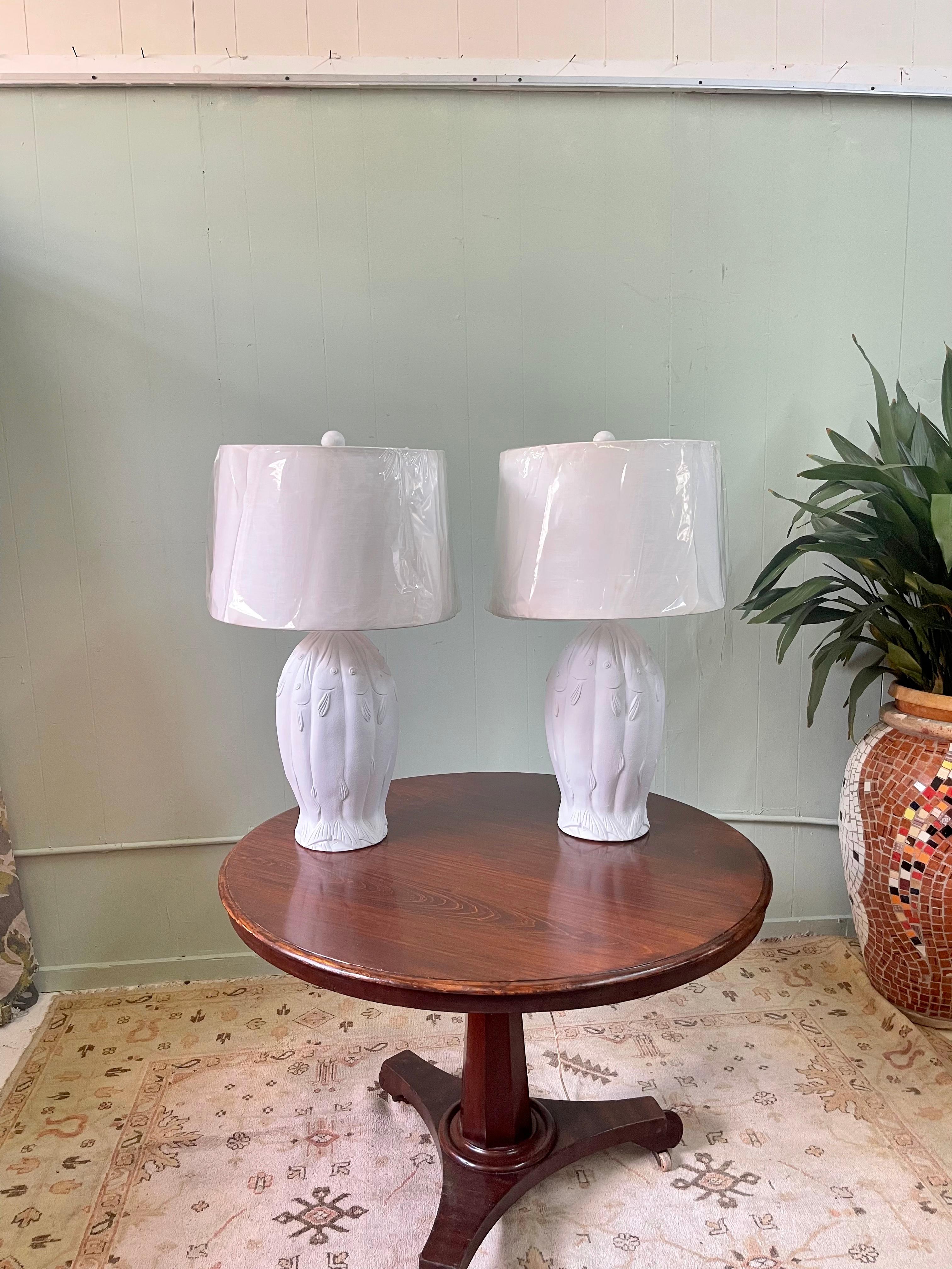 Vintage Pair of Plaster Fish Lamps 1