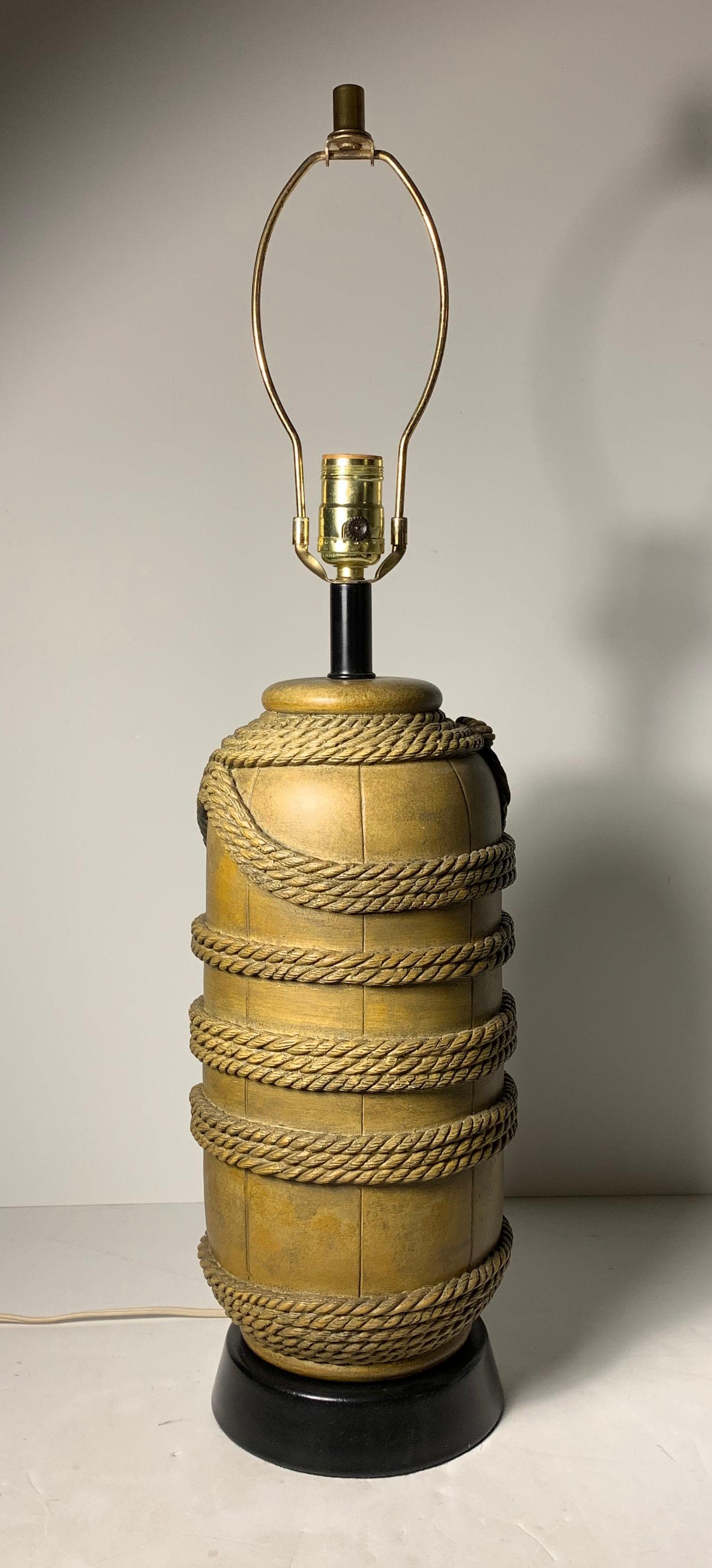 American Vintage Pair of Plaster Nautical Buoy Rope Lamps
