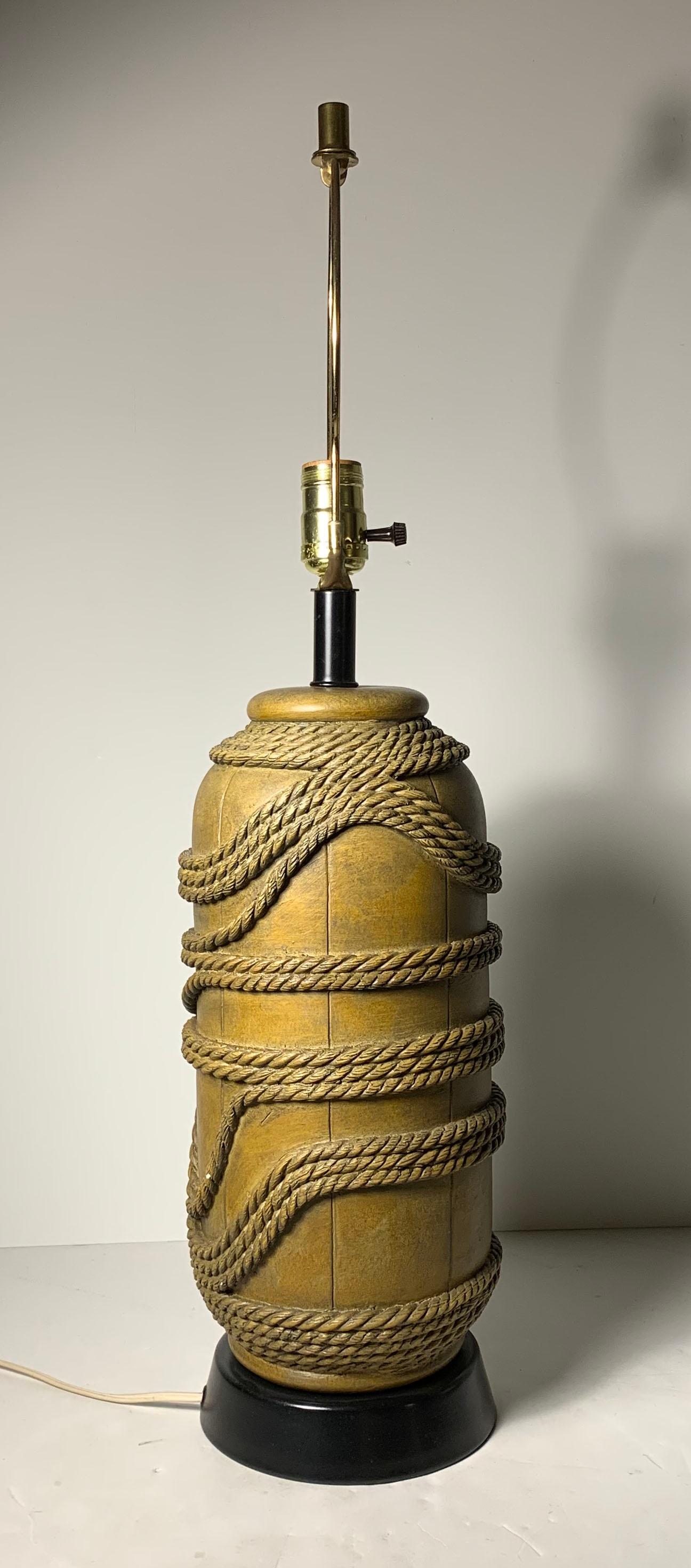 20th Century Vintage Pair of Plaster Nautical Buoy Rope Lamps