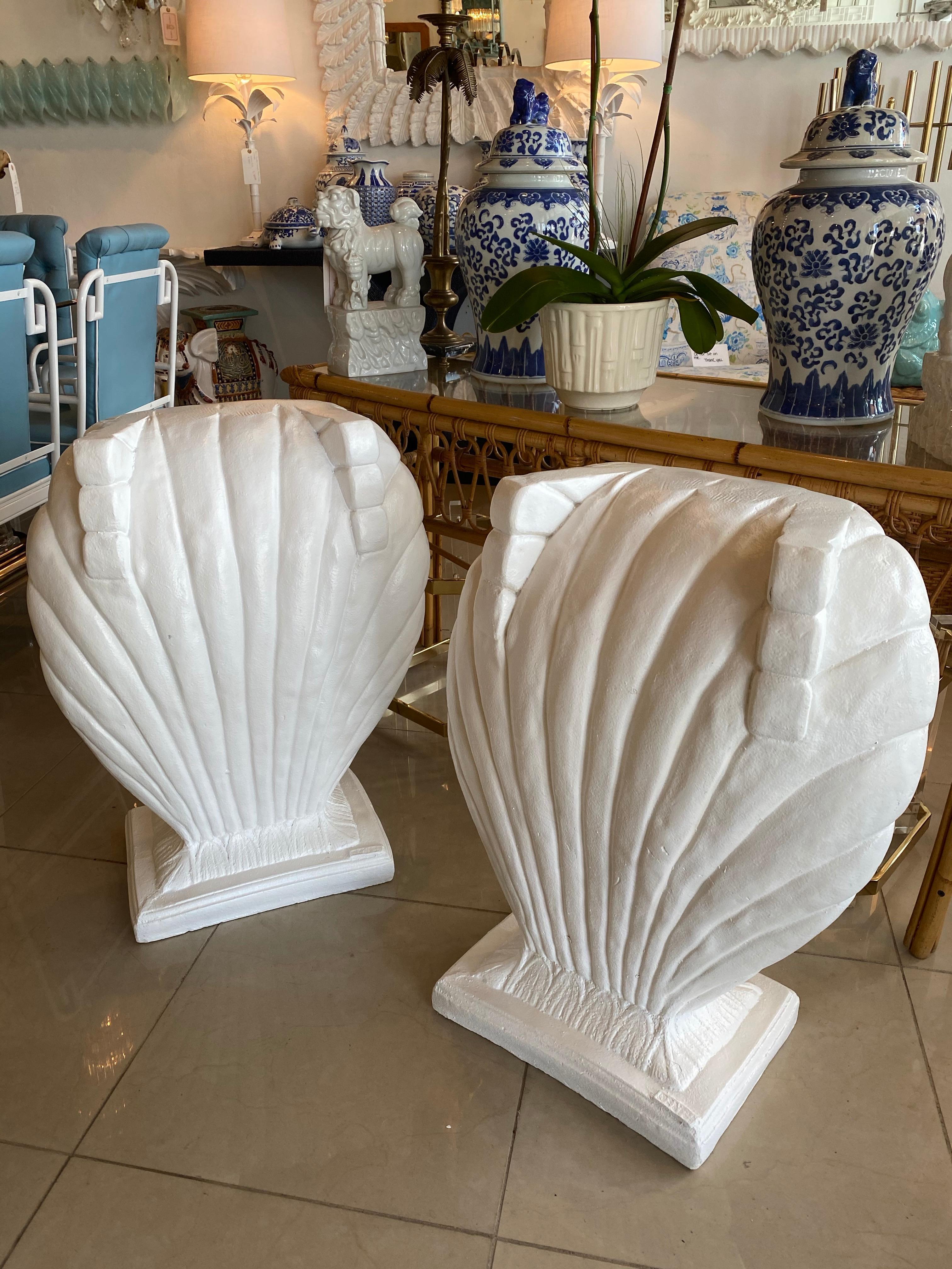 Late 20th Century Vintage Pair of Plaster Seashell Scallop Shell Dining Table or Desk Bases