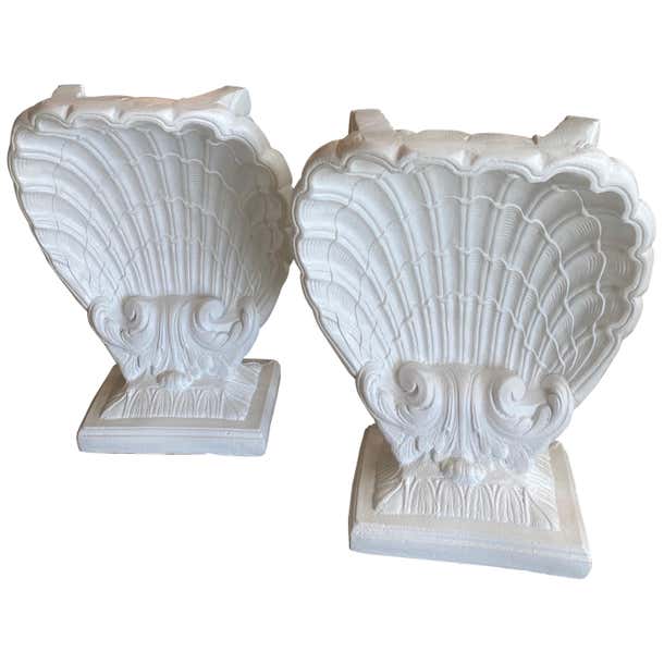 Vintage Pair of Plaster Seashell Scallop Shell Dining Table or Desk ...