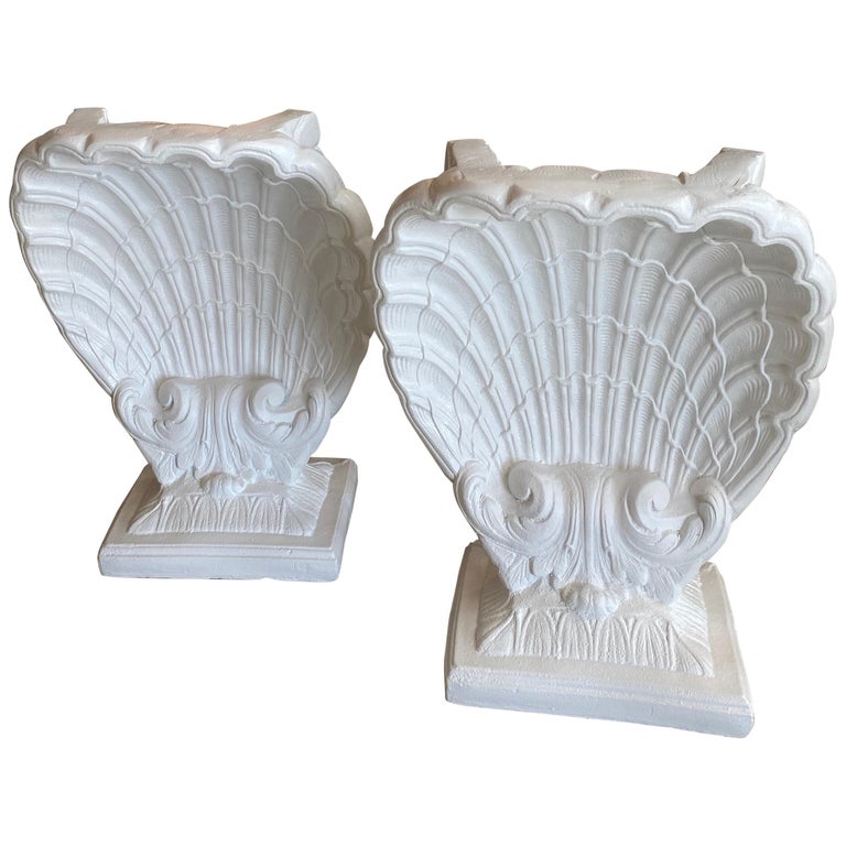 Vintage Pair of Plaster Seashell Scallop Shell Dining Table or Desk Bases For Sale