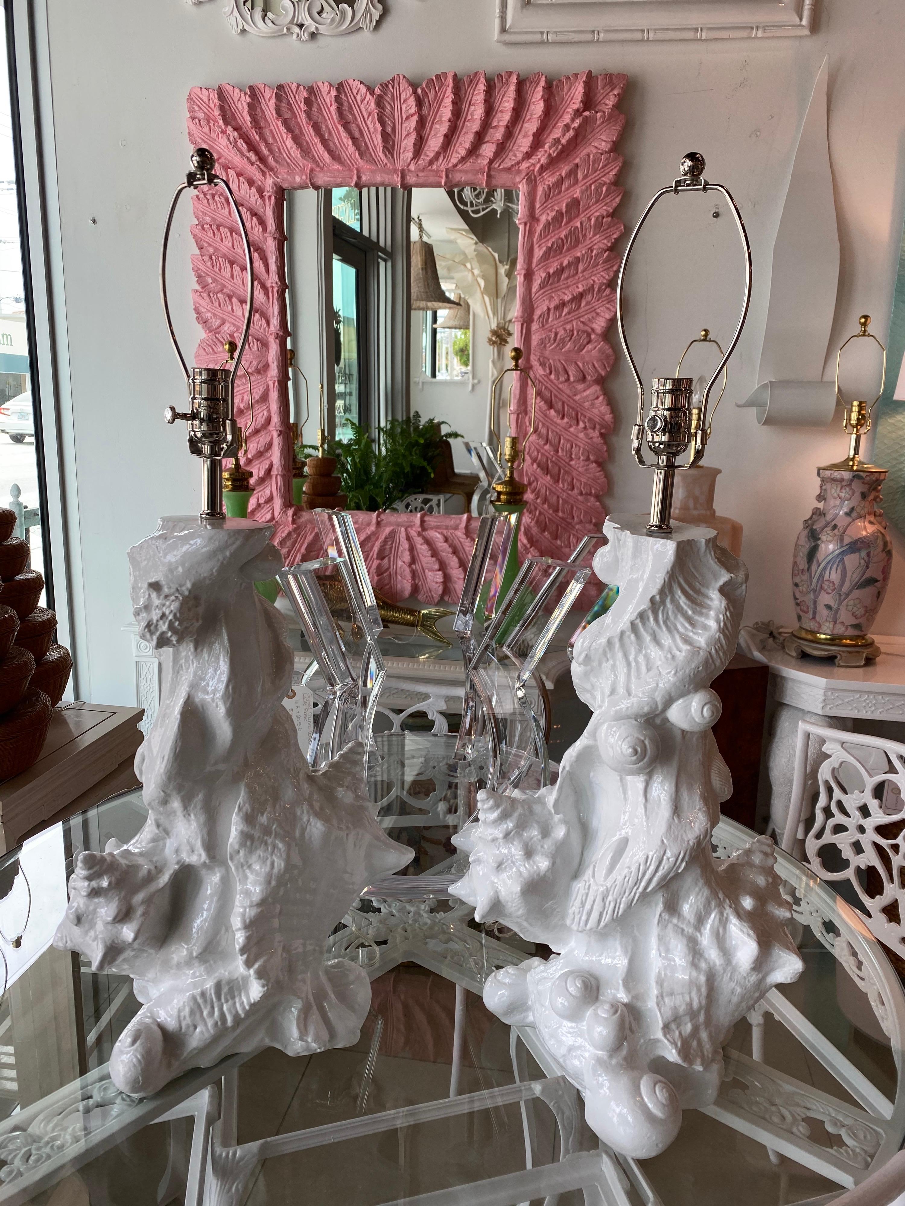 Vintage Pair of Plaster Seashell Shell Table Lamps by Sirmos Newly Restored 3