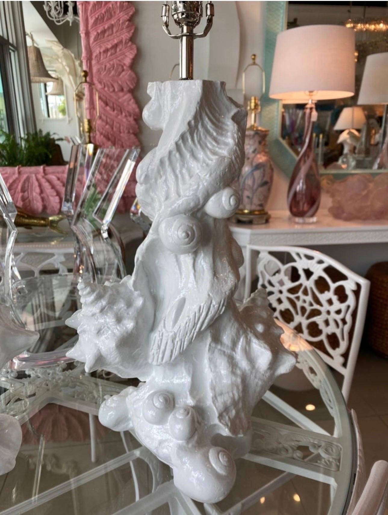 Vintage Pair of Plaster Seashell Shell Table Lamps by Sirmos Newly Restored For Sale 5
