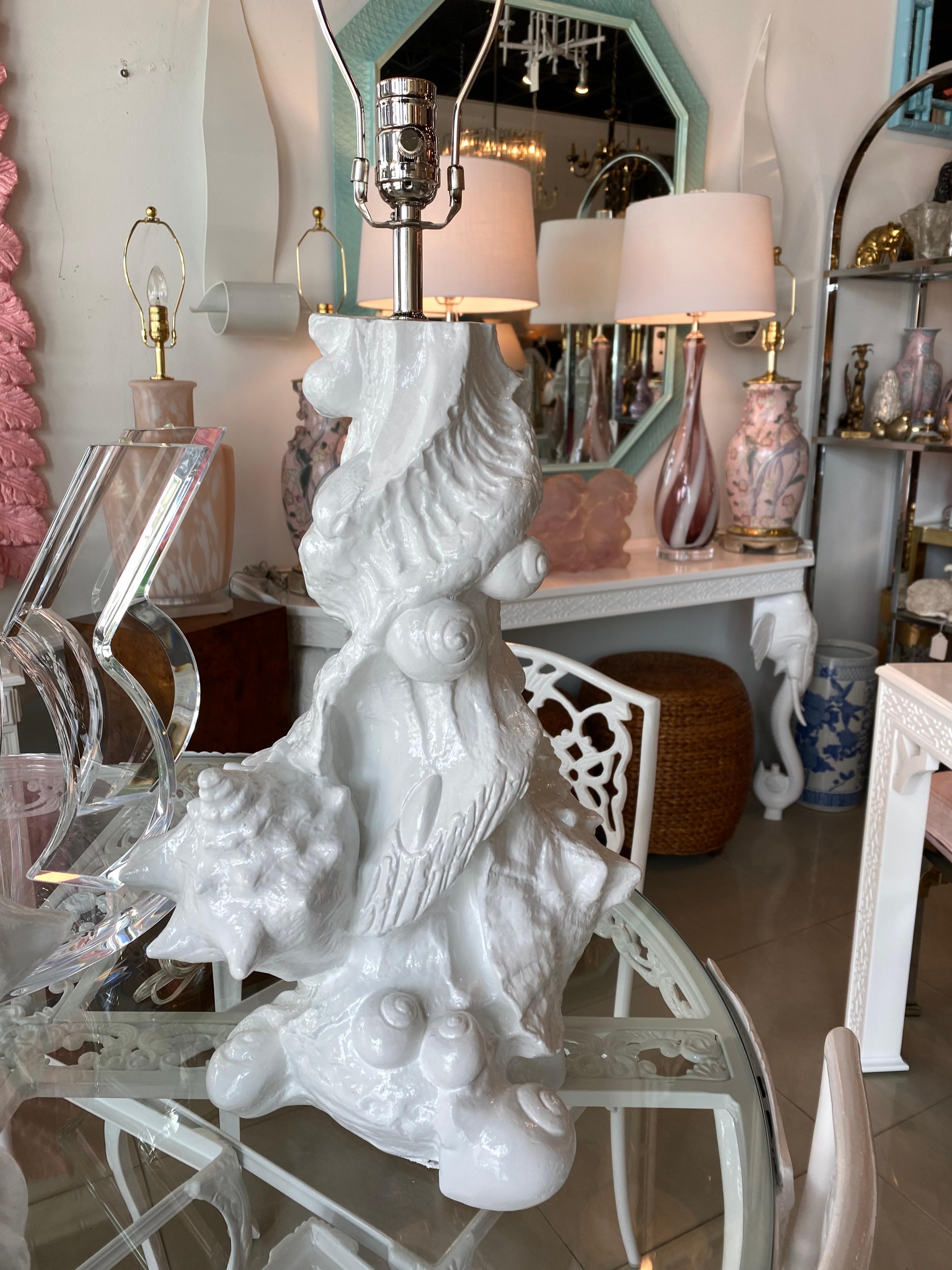 Vintage Pair of Plaster Seashell Shell Table Lamps by Sirmos Newly Restored 7