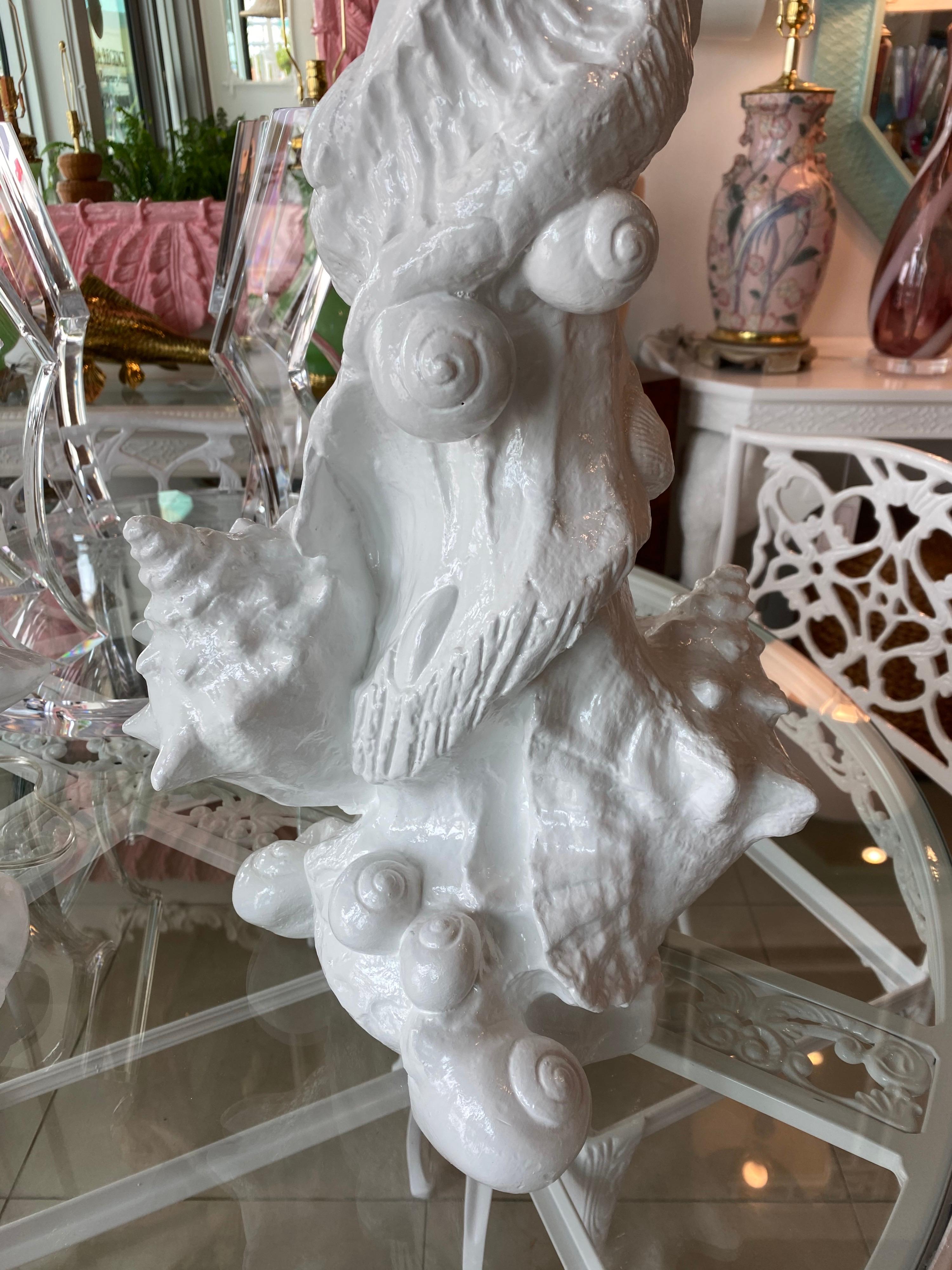 American Vintage Pair of Plaster Seashell Shell Table Lamps by Sirmos Newly Restored