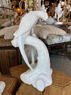 Vintage Pair of Plaster White Tropical Parrot Bird Table Lamps Restored