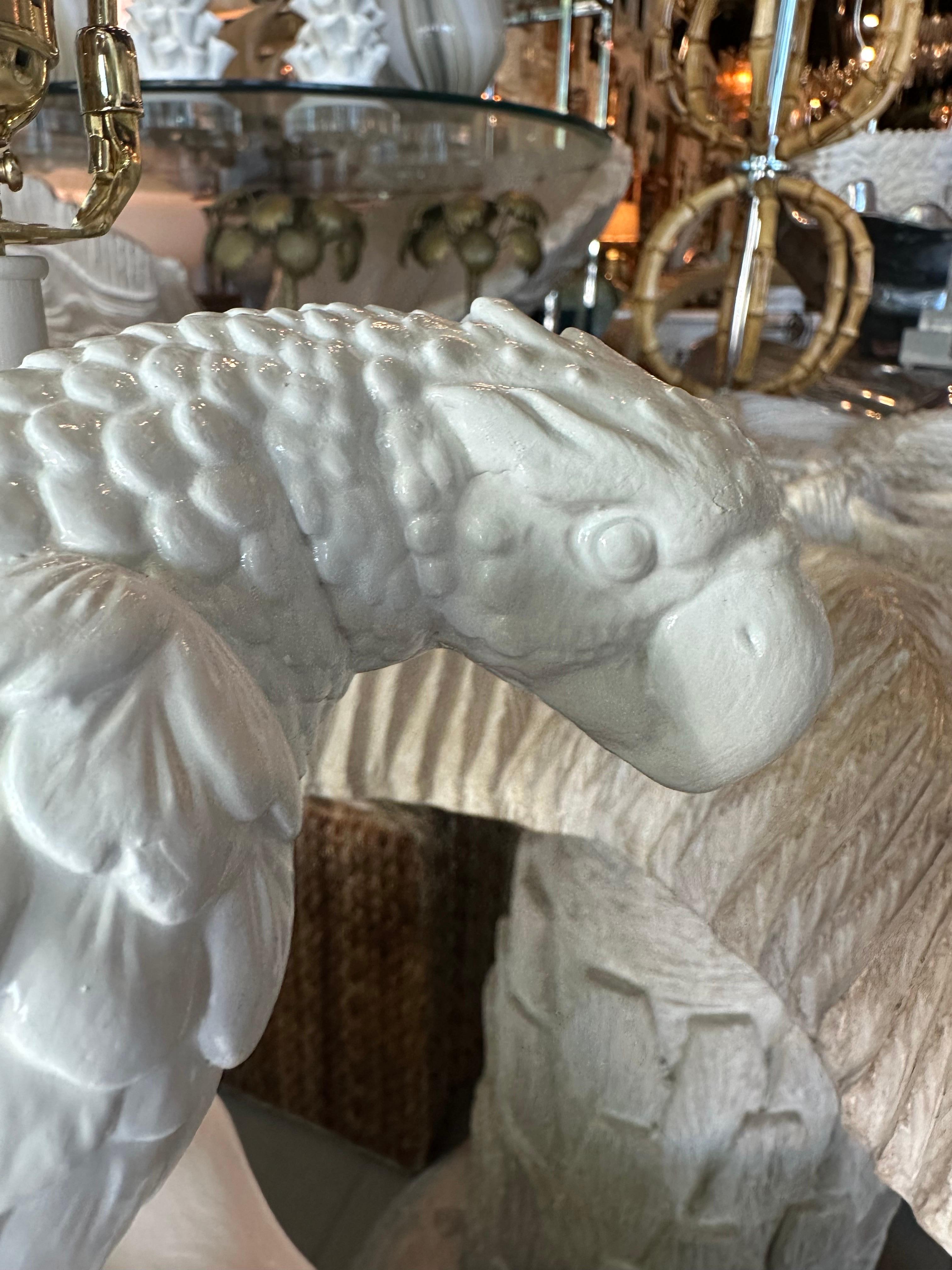 Vintage Pair of Plaster White Tropical Parrot Bird Table Lamps Restored  In Good Condition For Sale In West Palm Beach, FL