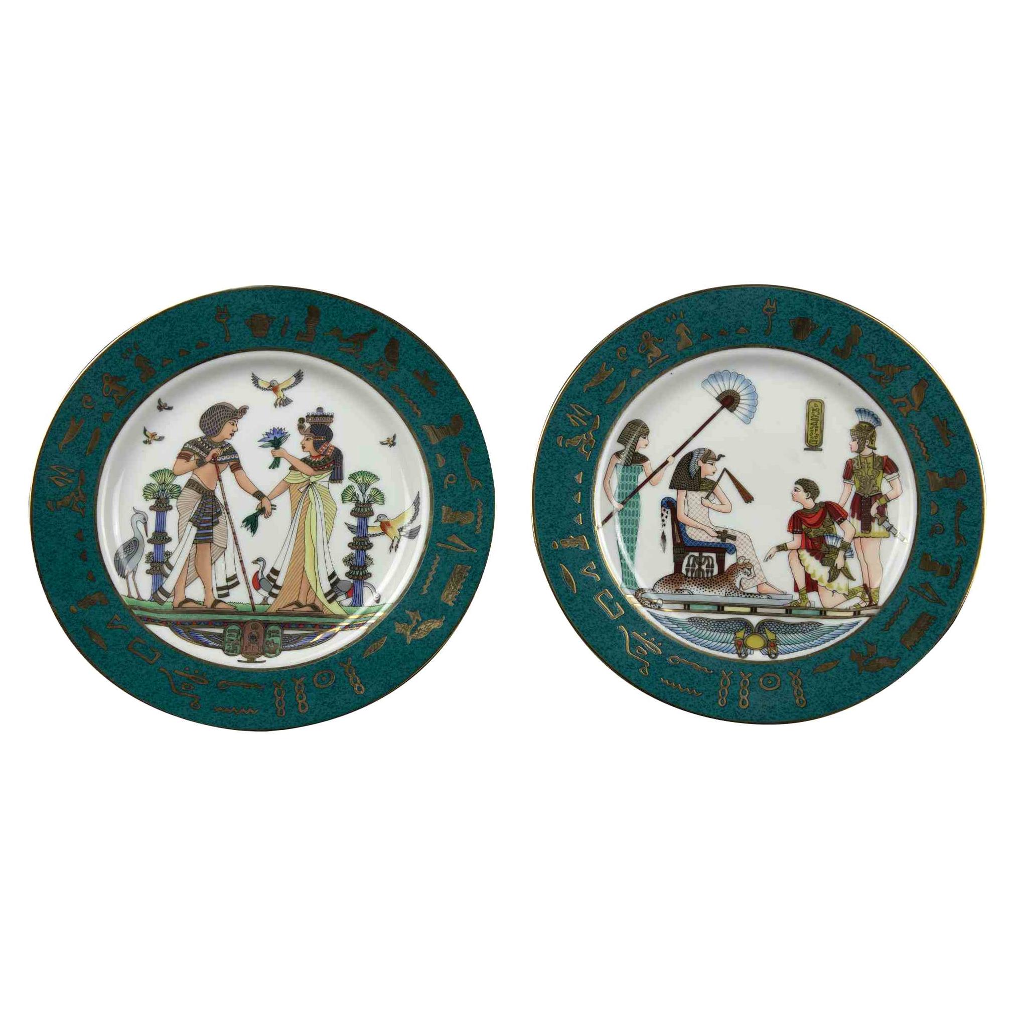 Vintage Pair of Plates with Egyptian Motives, by Fine Royal Porcelain Sculpture