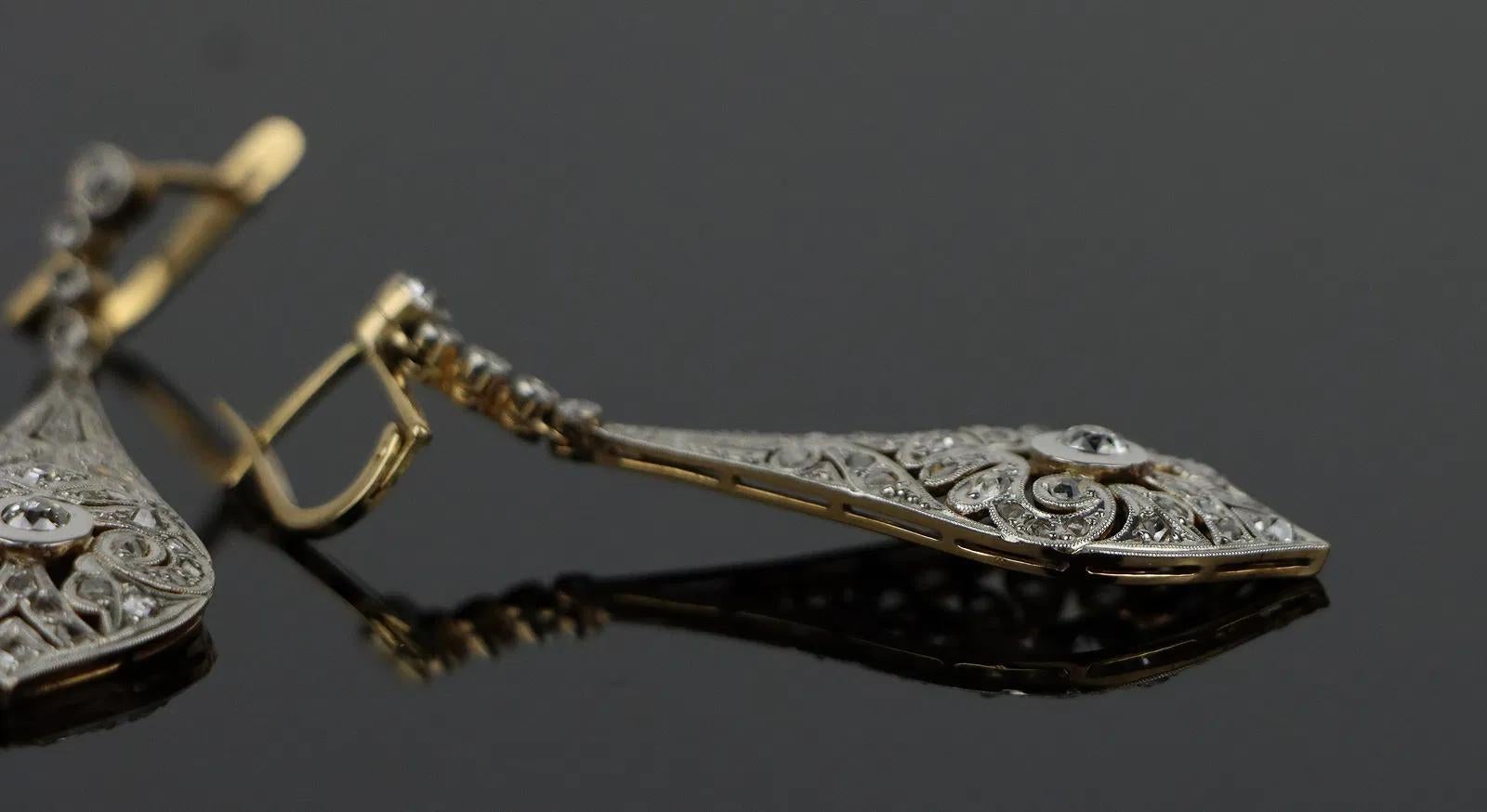 Vintage Paar Platin & 18K Gold Diamant-Ohrringe im Angebot 6