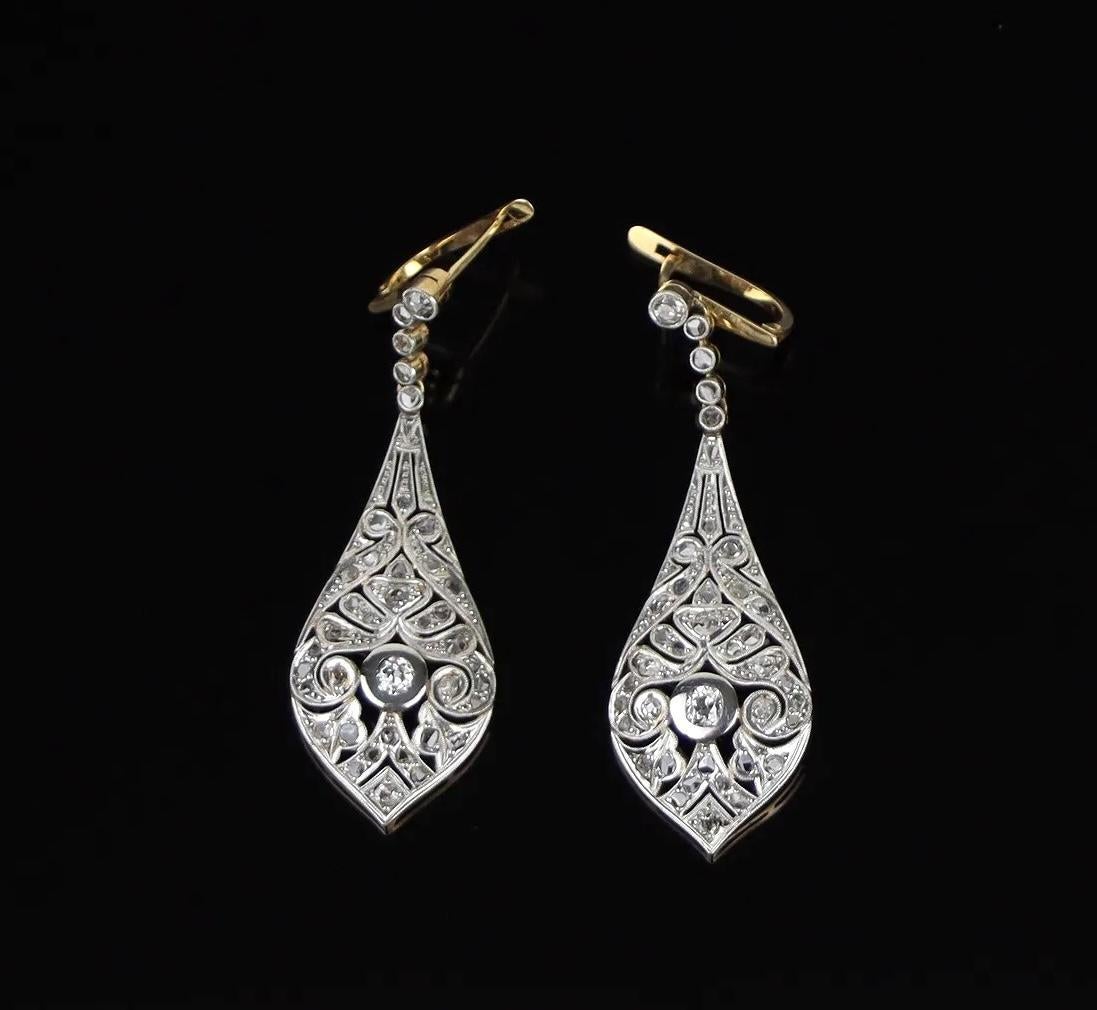 Vintage Paar Platin & 18K Gold Diamant-Ohrringe im Angebot 1