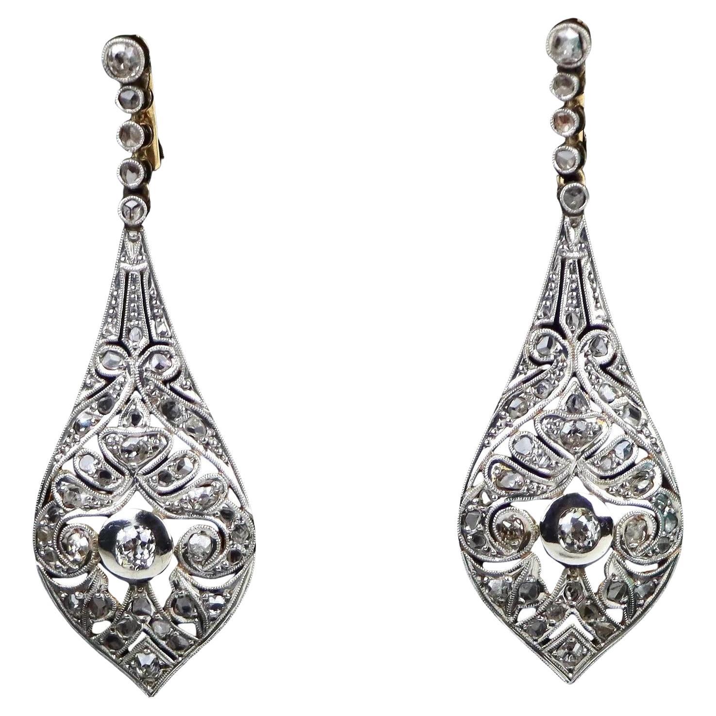 Vintage Paar Platin & 18K Gold Diamant-Ohrringe