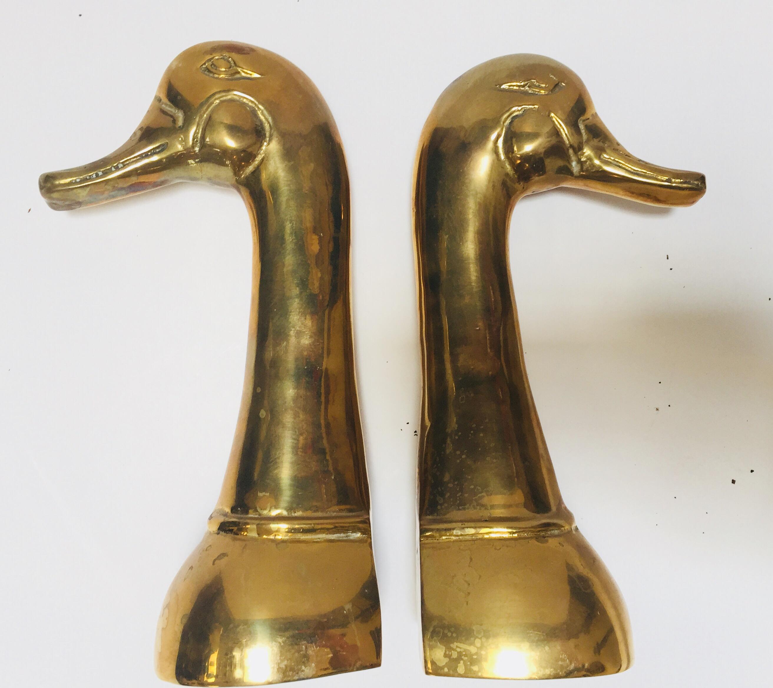 American Vintage Polished Cast Brass Duck Bookends, circa 1950 For Sale
