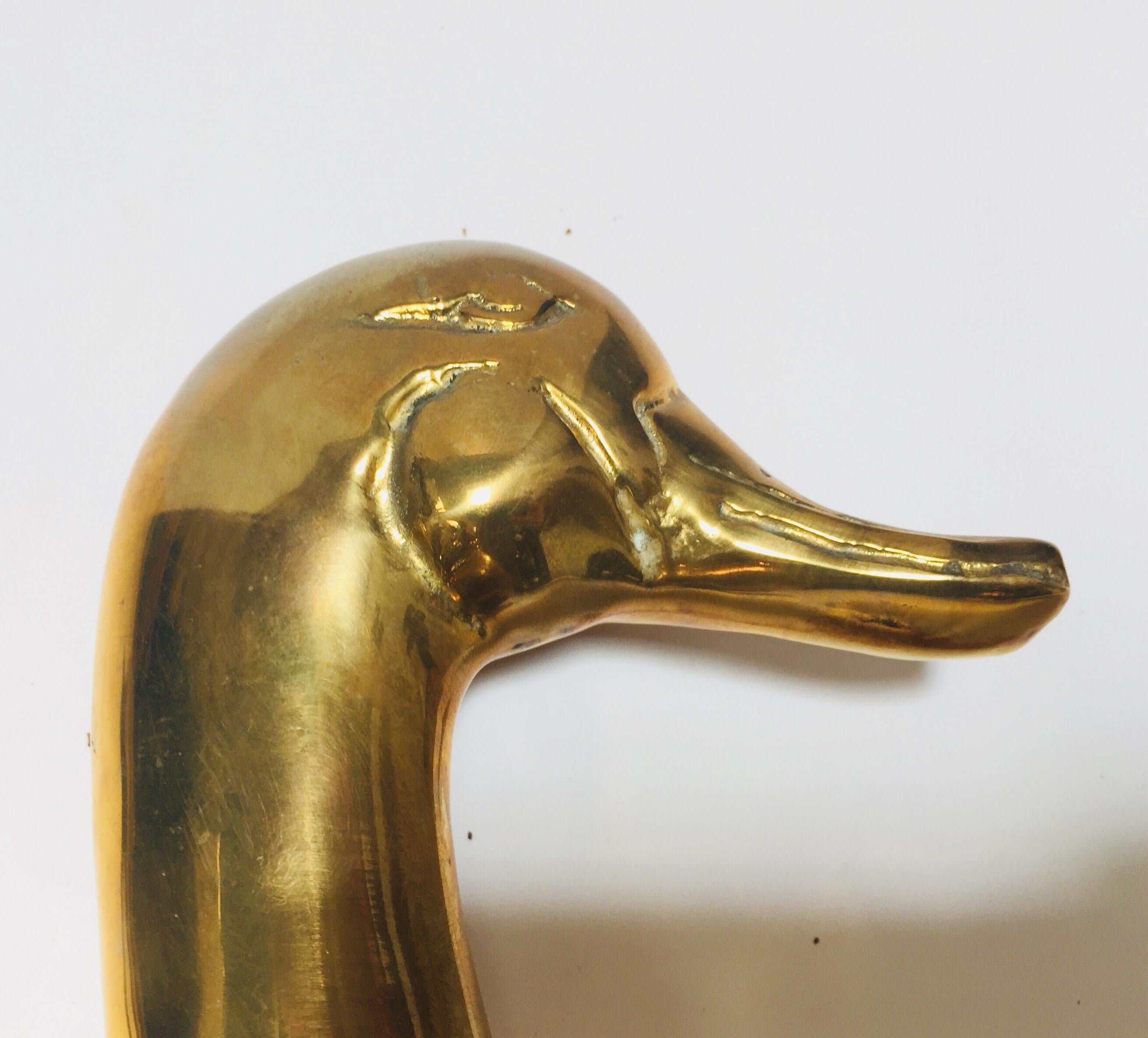Vintage Polished Cast Brass Duck Bookends, circa 1950 In Good Condition For Sale In North Hollywood, CA
