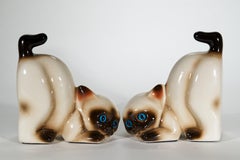 Vintage Pair of Porcelain Siamese Cats Kittens Bookends, 1960s