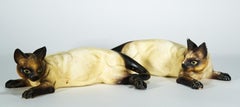 Vintage Pair of Porcelain Siamese Cats Kittens Sculptures, 1960s