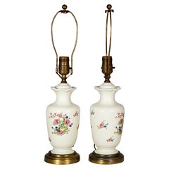 Vintage Pair of Porcelain Urn Shaped Table Lamps in Pembroke Pattern