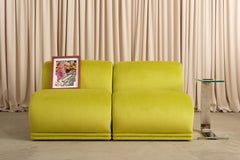 Vintage Pair of Acid Yellow Velvet Postmodern Lounge Chairs, 1980s