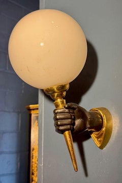 Vintage Pair of Rare Andre Arbus Gilt Hand and Torch Sconces