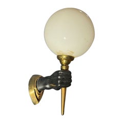 Vintage Pair of Rare Andre Arbus Gilt Hand and Torch Sconces