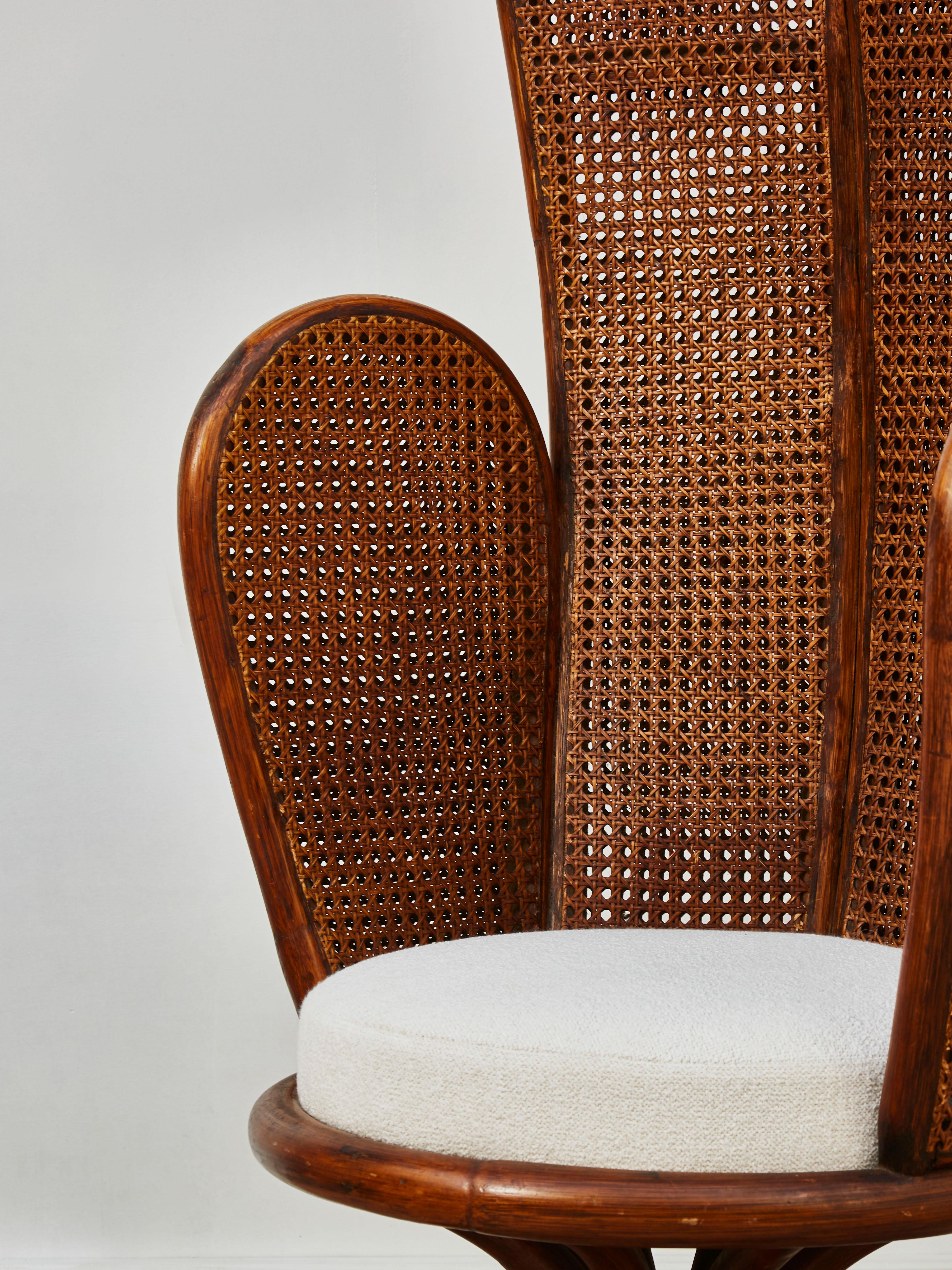 Fabric Vintage Pair of Rattan Armchairs, Italy, 1970s