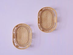 Vintage Pair of Rattan Baskets with Fine Weaving, France, 20th Century