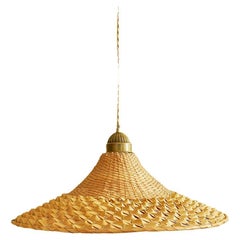 Vintage Pair of Rattan Pendant Lights with Brass Socket, Italy, 1960s