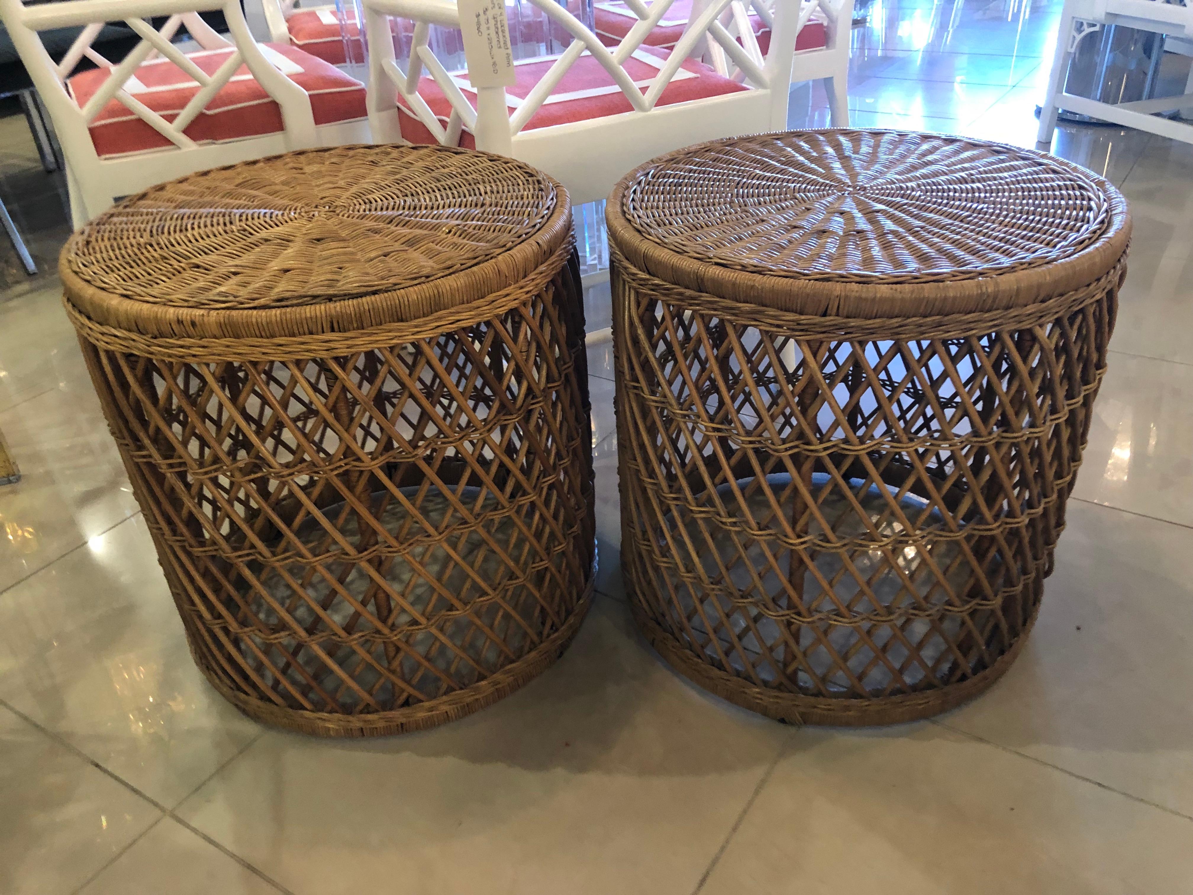 rattan drum side table