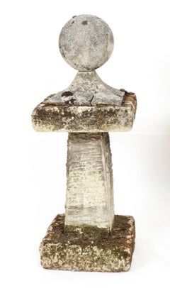 Vintage Pair of Reclaimed Weathered Composition Stone Ball Pier Caps 20thC