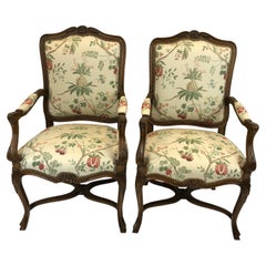 Vintage Pair of Regal Carved Fruitwood French Style Bergere Armchairs