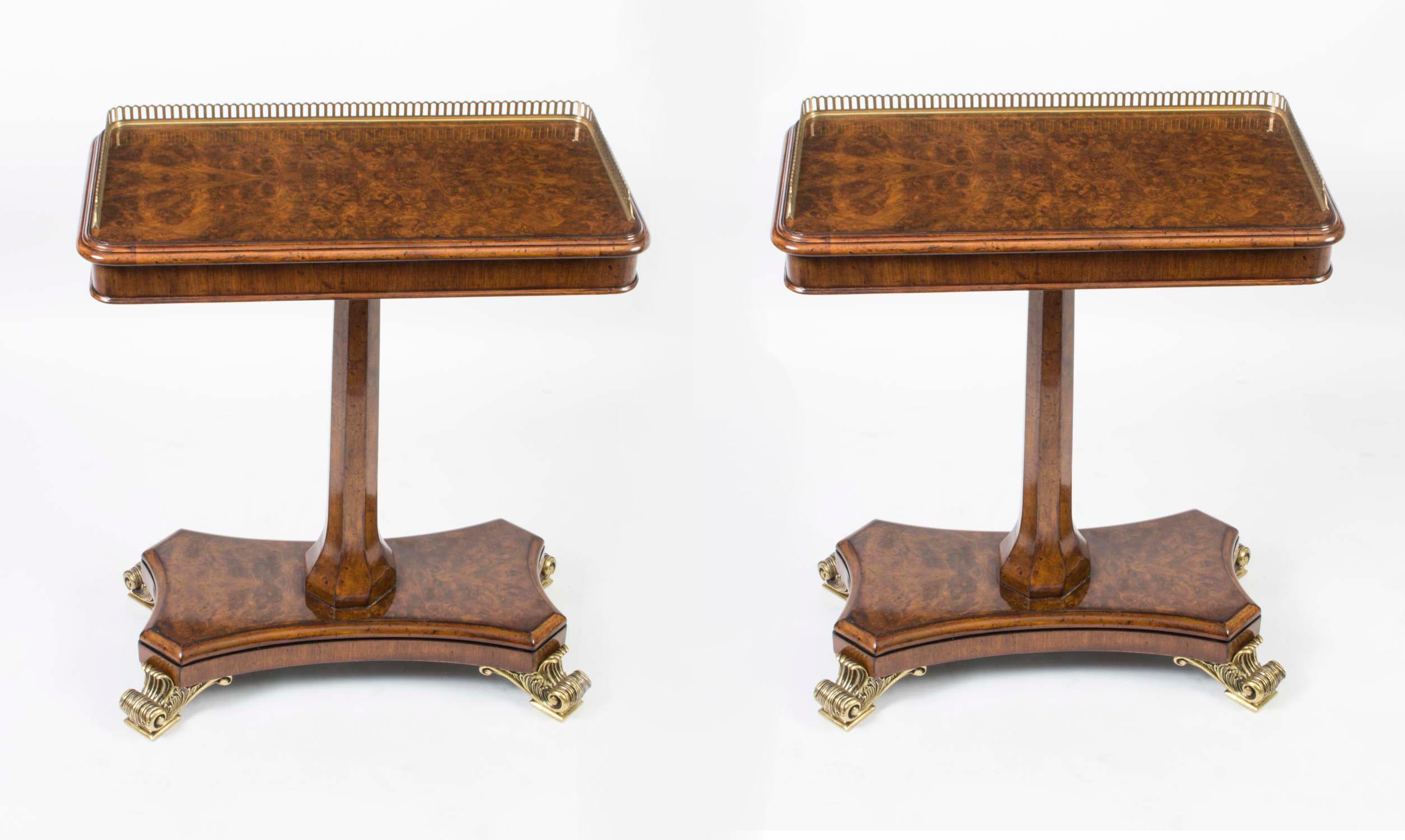 Vintage Pair of Regency Revival Burr Walnut Occasional Tables For Sale 6