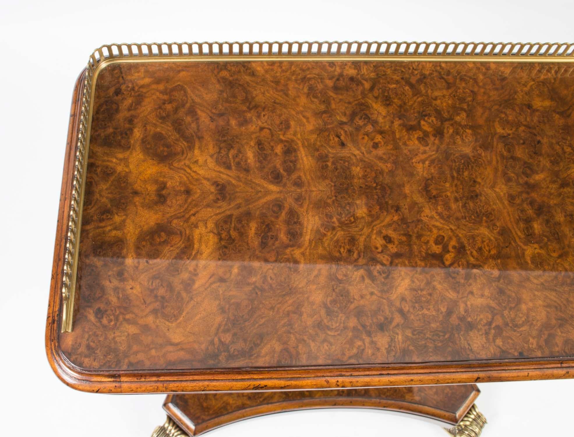 Late 20th Century Vintage Pair of Regency Revival Burr Walnut Occasional Tables For Sale