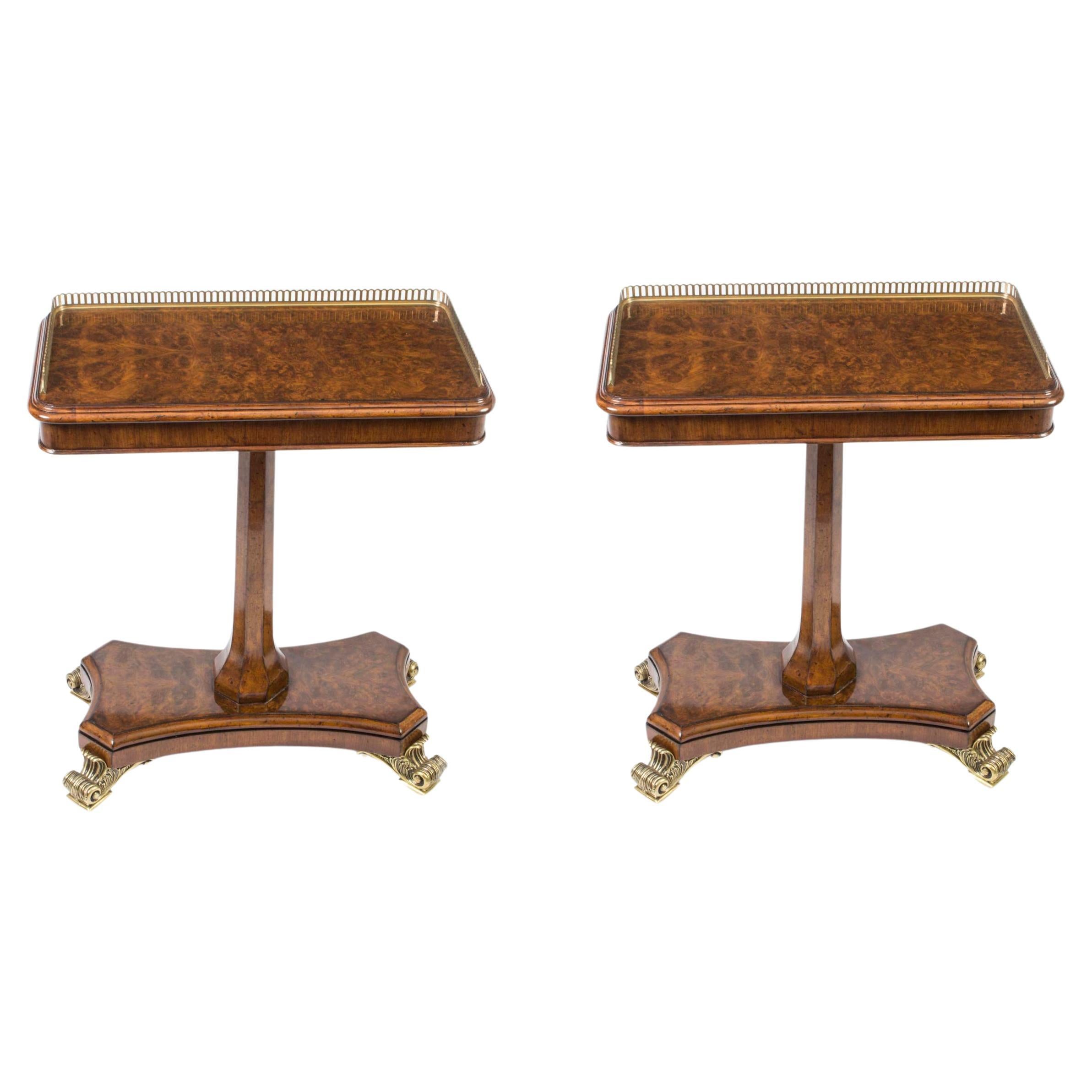 Vintage Pair of Regency Revival Burr Walnut Occasional Tables For Sale