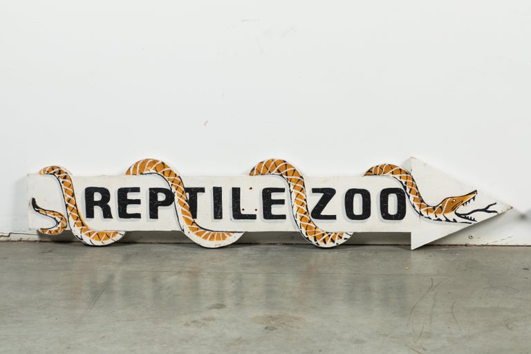 Pair of vintage hand-painted wood zoo signs for reptile exhibit. From Benson's Wild Animal Farm in Hudson, New Hampshire. The farm was called the 