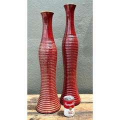 Vintage Pair of Ribbed Tall Vases