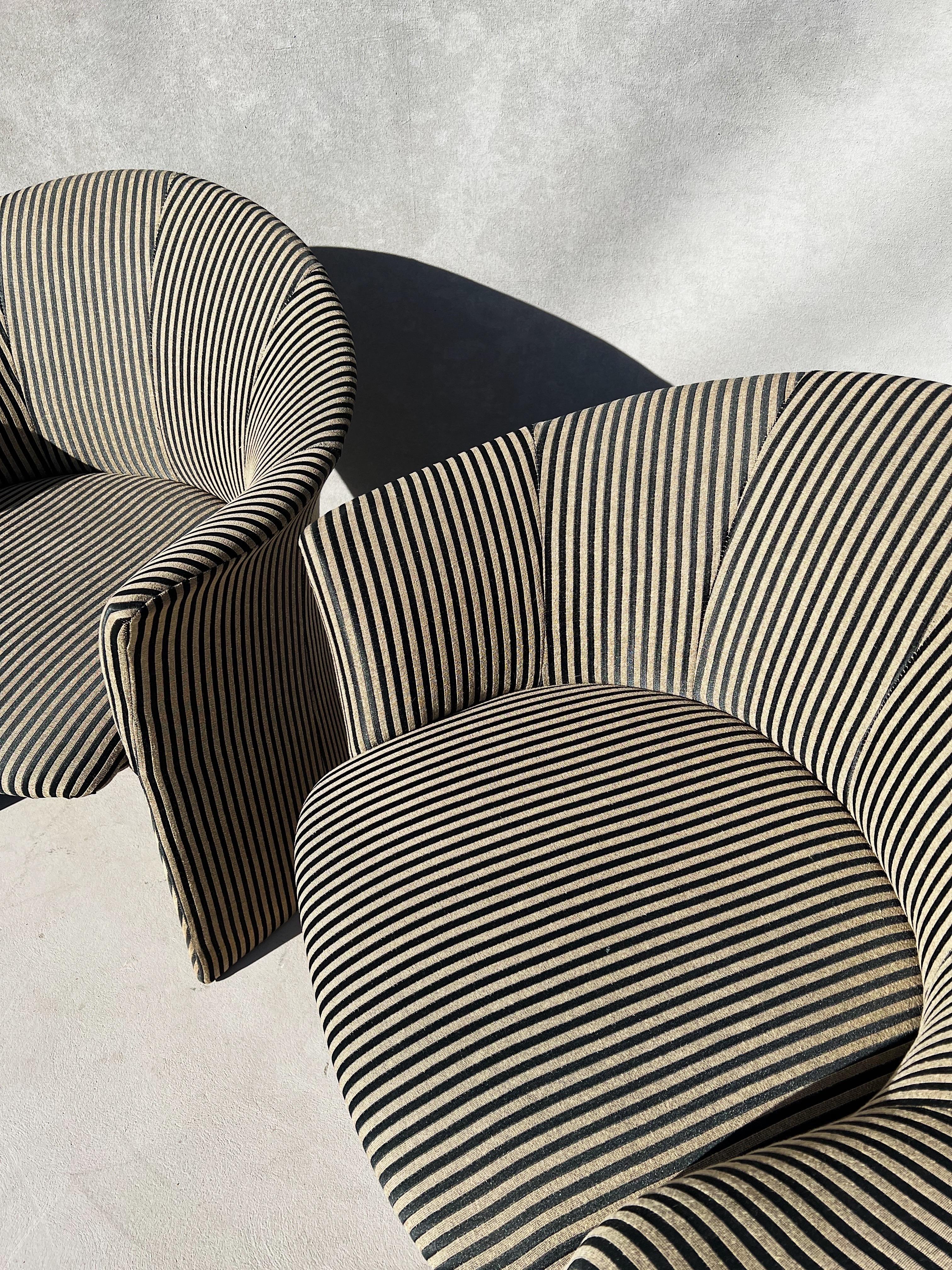 Modern Vintage Pair of Striped Chairs, Attributed to Roche Bobois 