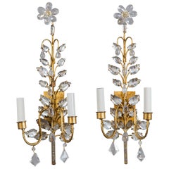 Vintage Pair of Rock Crystal Gilt Sconces