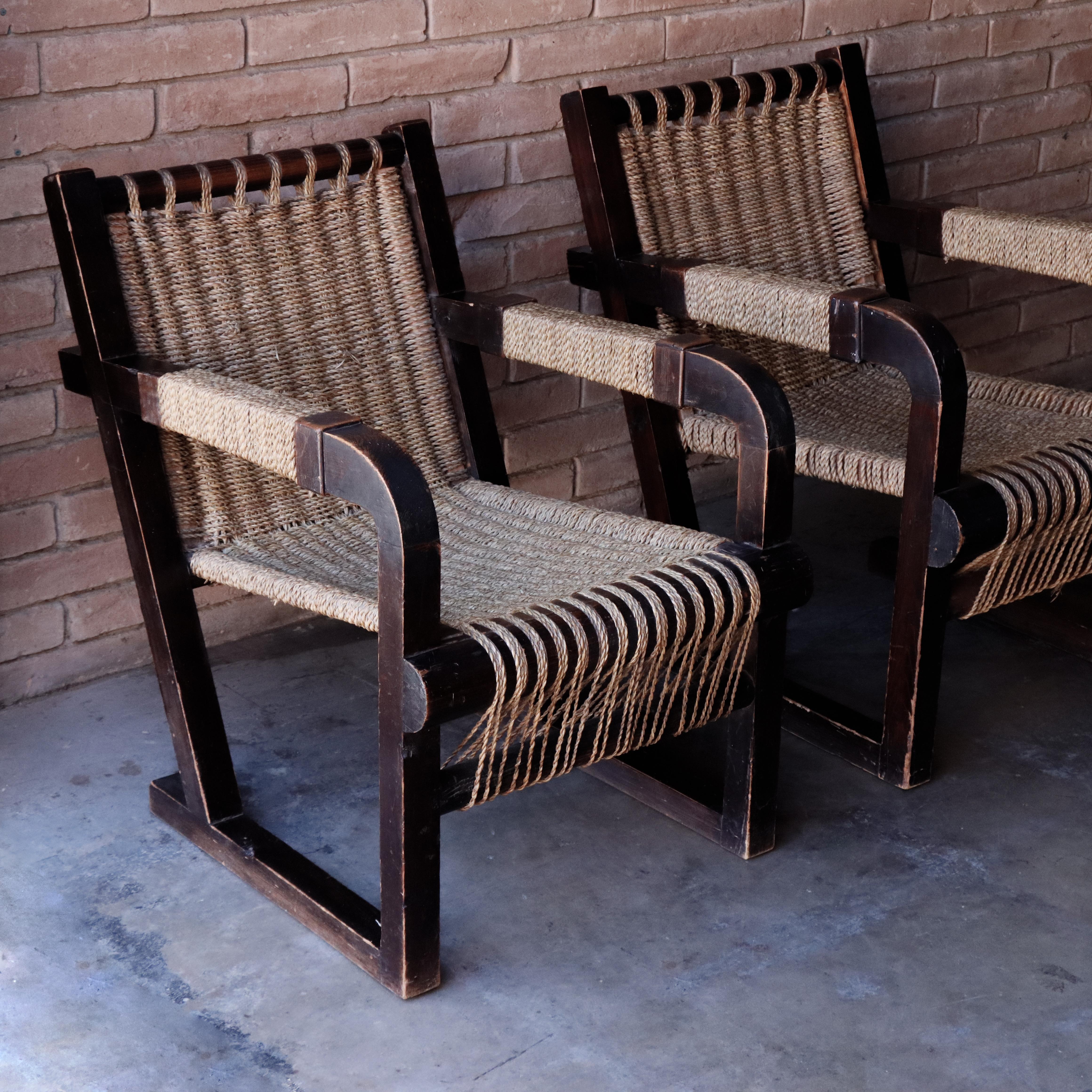 Paire de chaises en corde Attr à Francis Jourdain, 1950 en vente 2