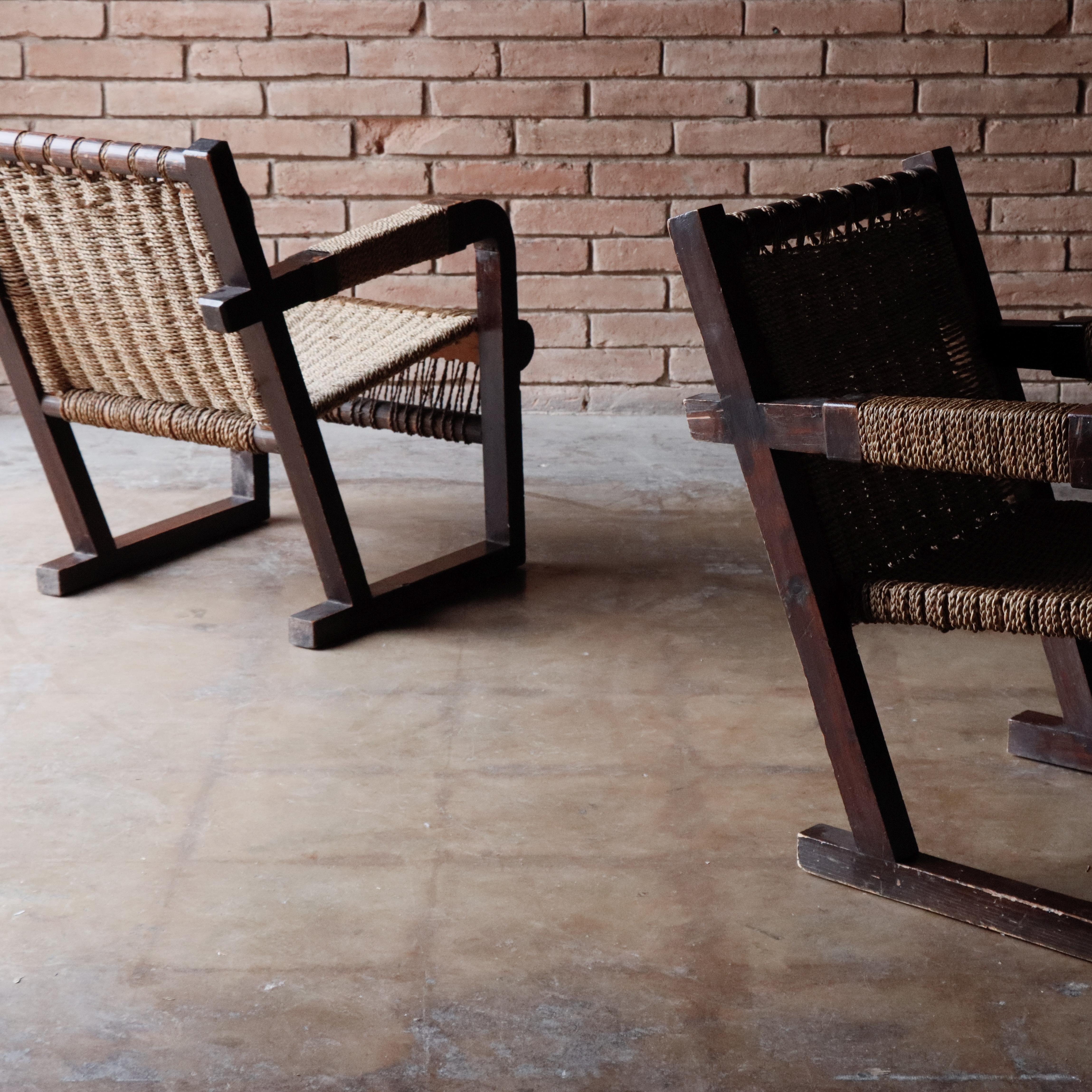 Paire de chaises en corde Attr à Francis Jourdain, 1950 en vente 7